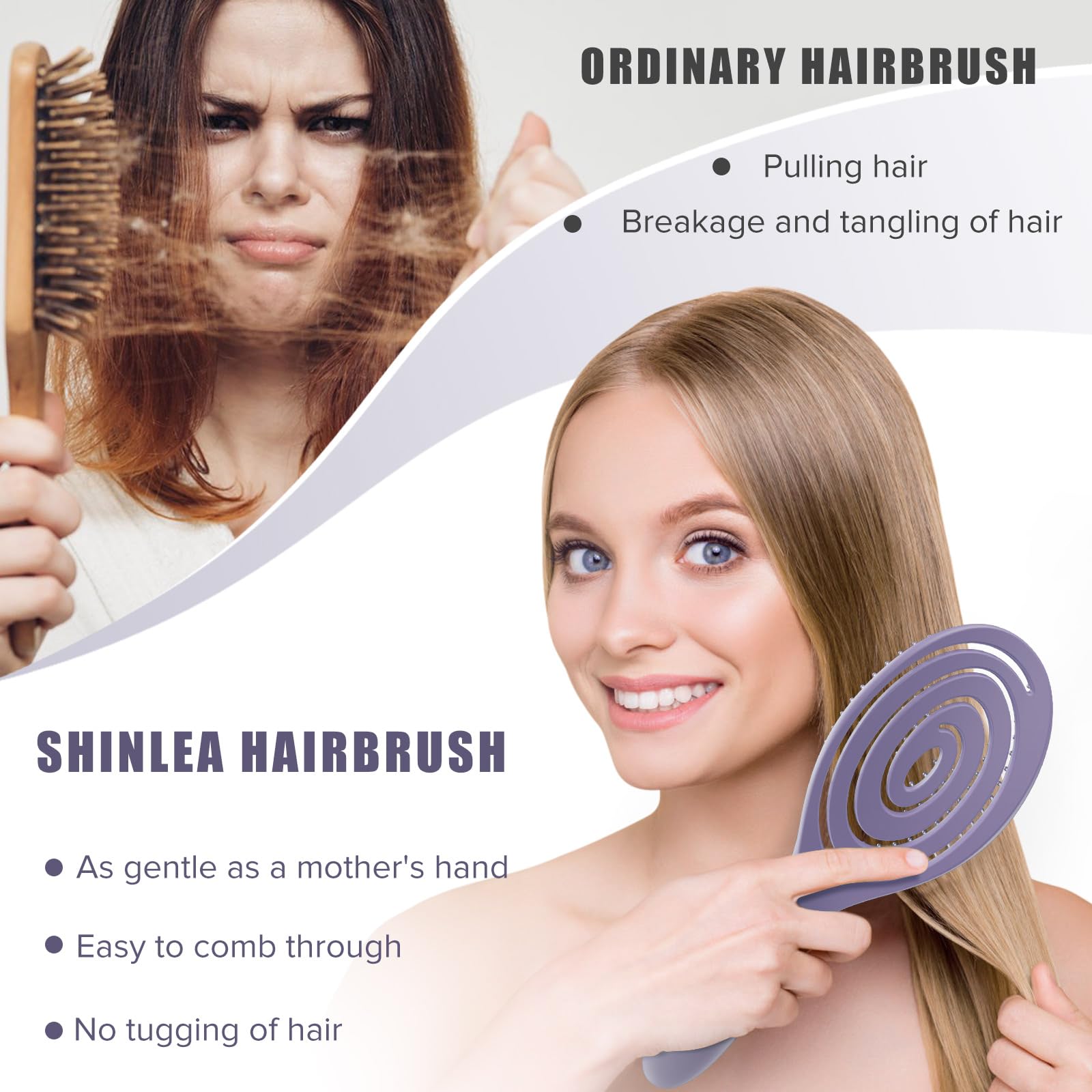 SHINLEA Anti-Tangle Detangling Hair Brush with Scalp Massaging Spiral Design for Wet & Dry Use 4
