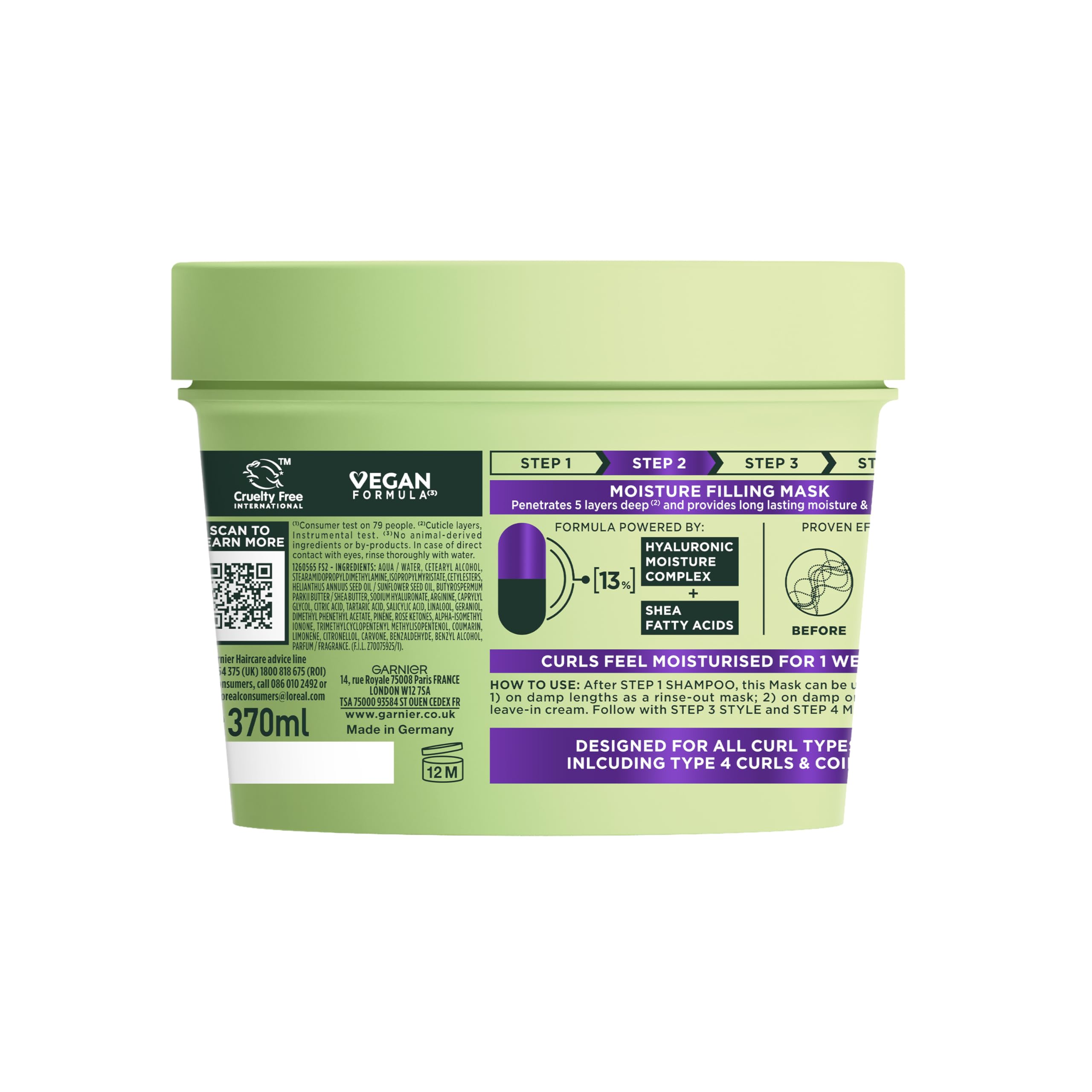 Garnier Method for Curls Haarmaske, spendet Locken bis zu 7 Tage lang Feuchtigkeit, D 9