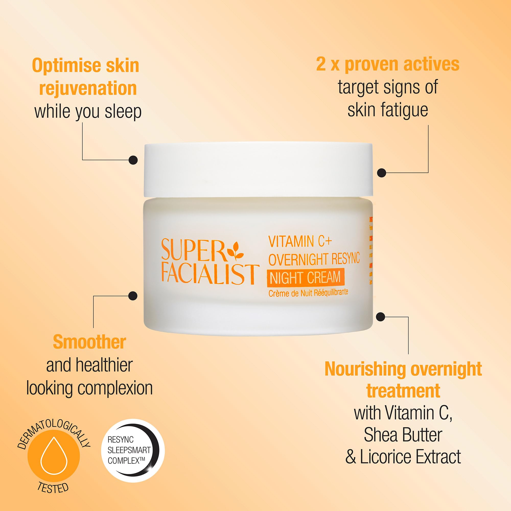 Super Facialist Vitamin C Overnight Resync Night Cream 50ml for Radiant Complexion