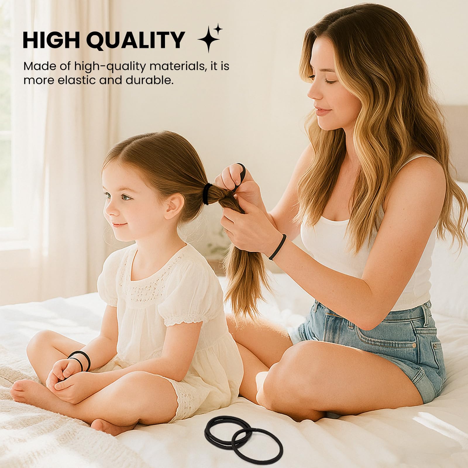 50 schwarze Haargummis, 4 mm dicke, weiche, elastische Haarbänder, Meta 4