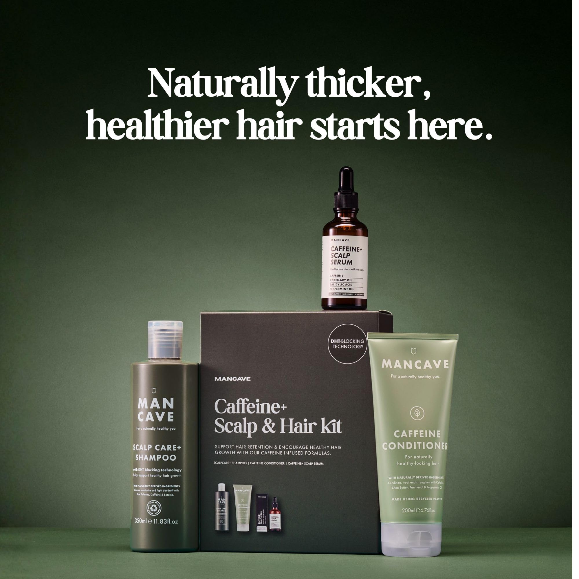 ManCave Caffeine+ Scalp & Hair Kit with 3 Essentials for Density and Health
