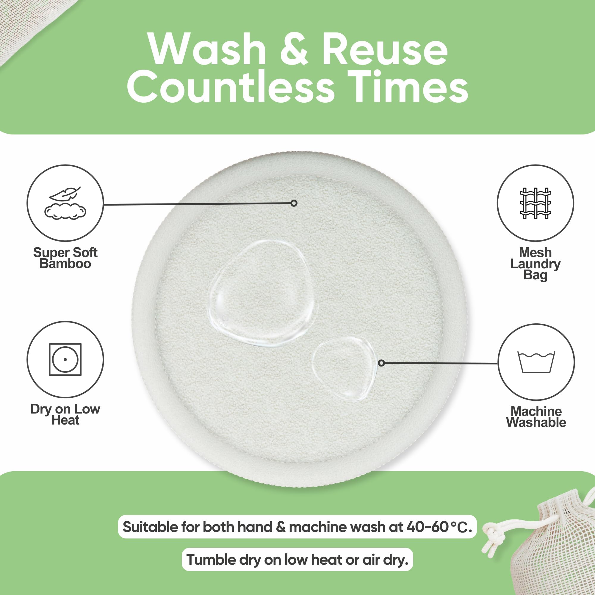 TRIBOO (21er-Pack) Wiederverwendbare Wattepads, superweiche Bambus-Wattepads 3