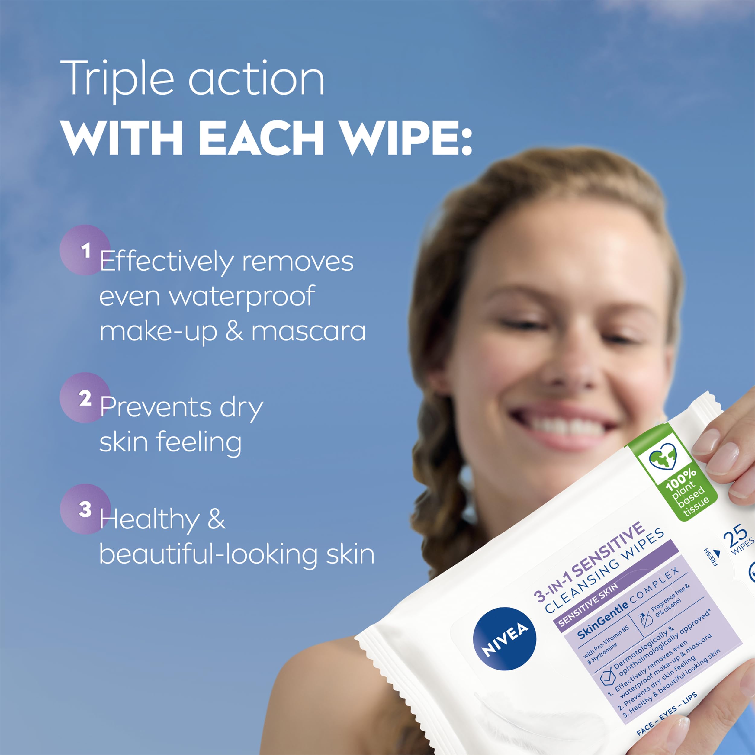 NIVEA 3in1 Sensitive Cleansing Wipes with Pro-Vitamin B5, 25 Sheets 3