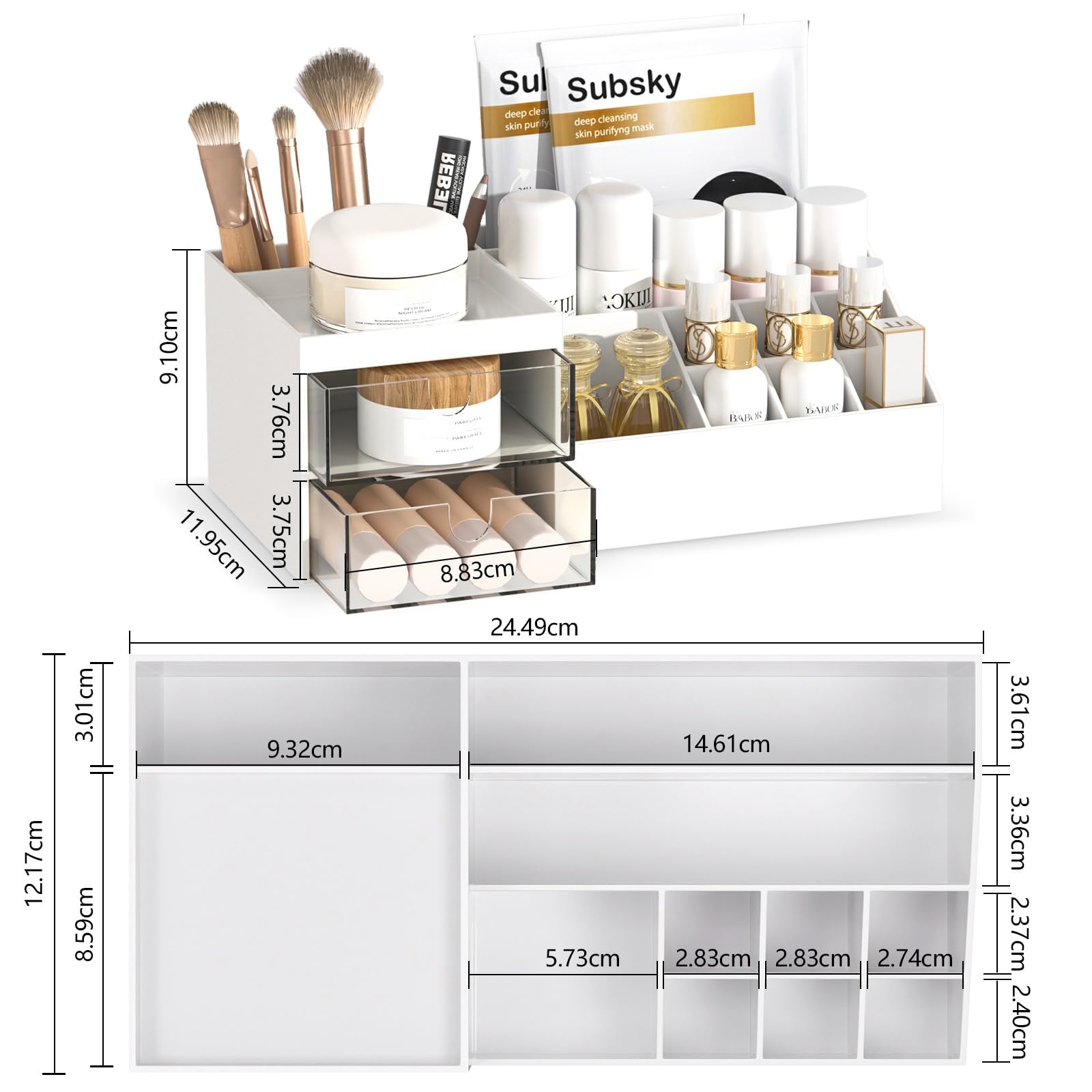 Subsky Makeup and Cosmetic Storage Organizer with Drawers for Dressing Table