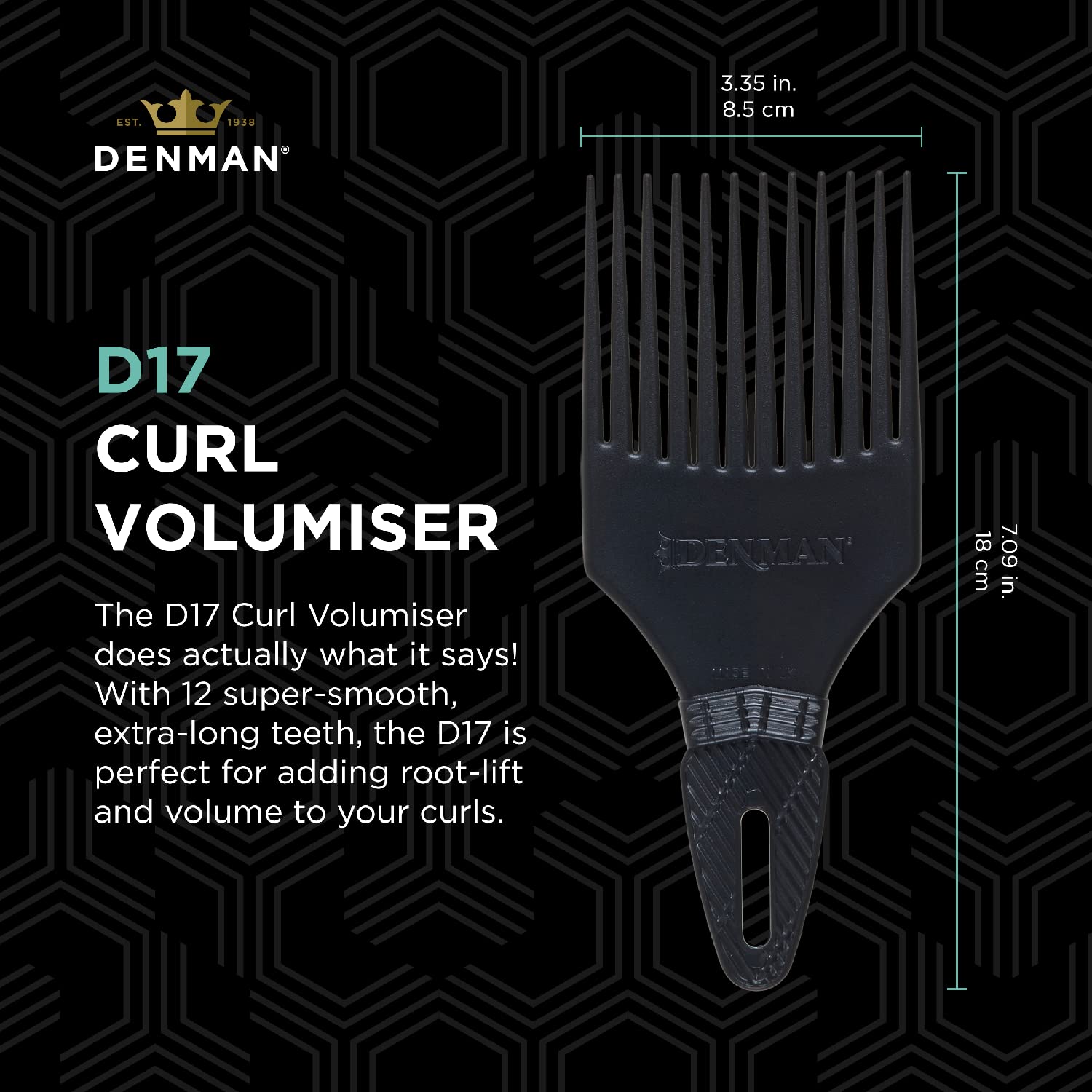 Denman Jack Dean Curl Volumiser Comb for Separating, Styling, and Defining Curls