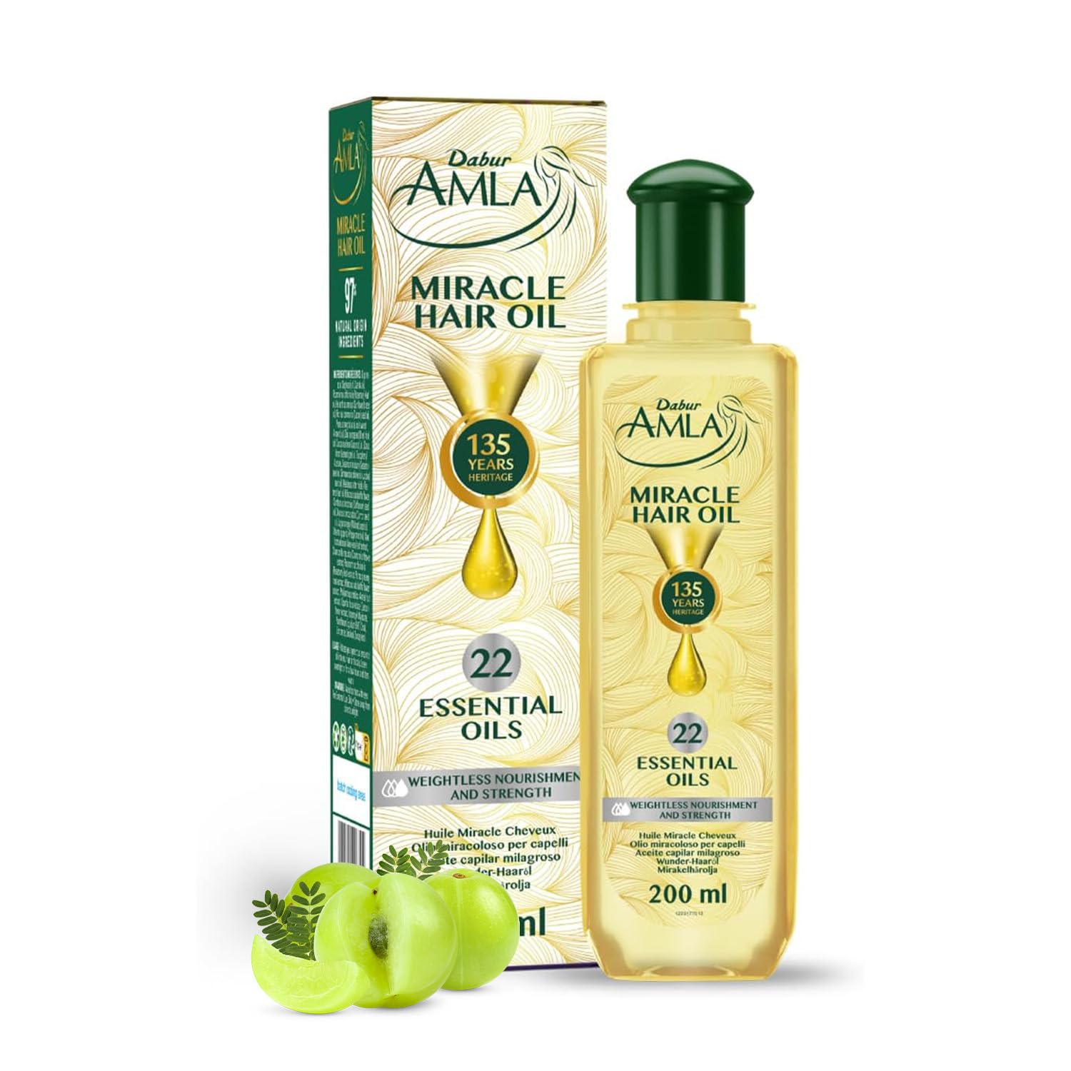Dabur Amla Wunderöl – 200 ml | Angereichert mit 22 ayurvedischen ätherischen Ölen | Geeignet
