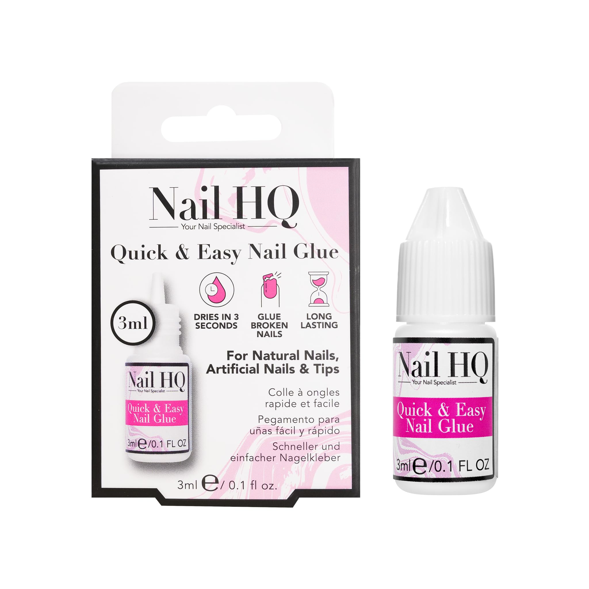 NAIL HQ Super Strong Nail Glue 3ml - Fast Drying, Precision Tip for False Nails & Repairs