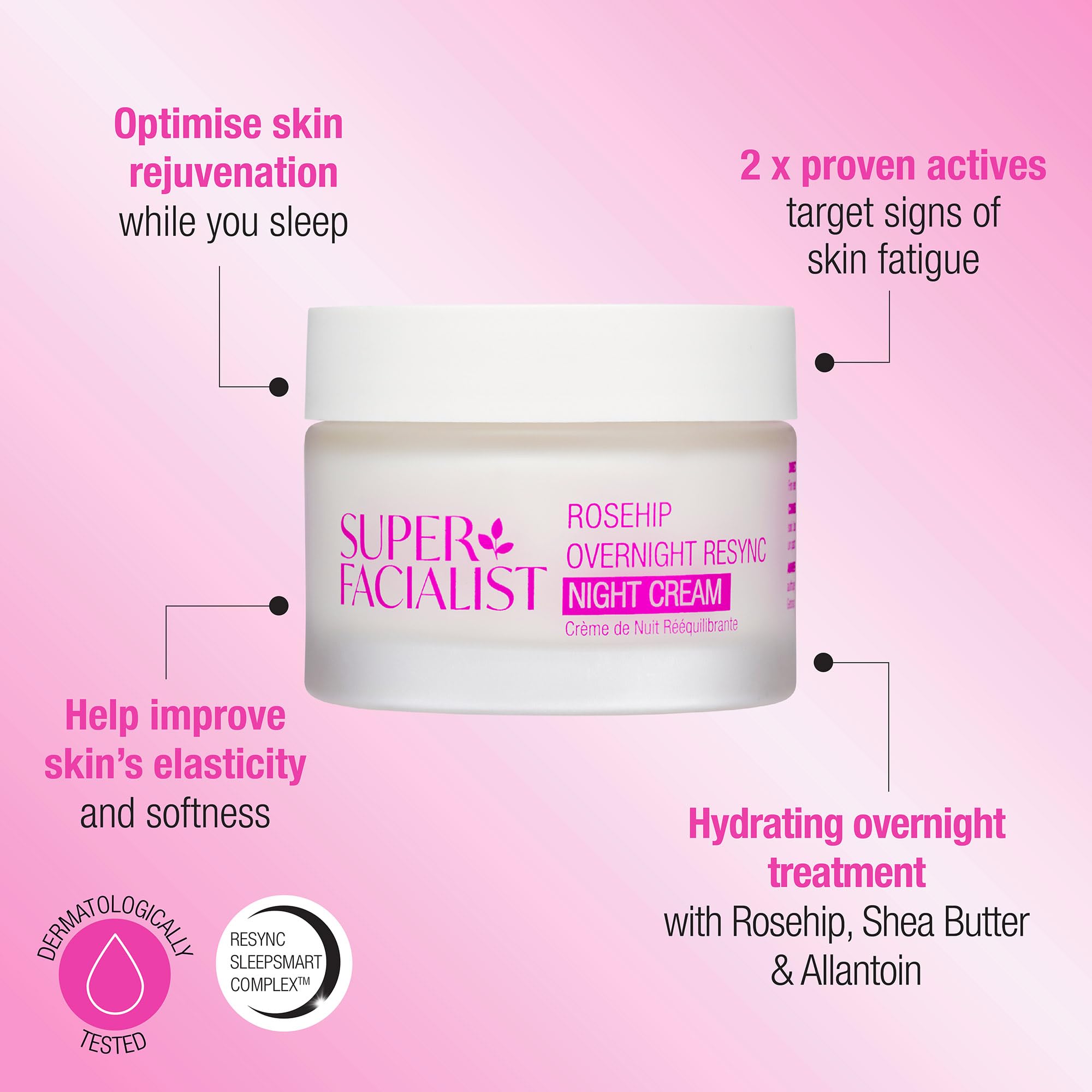 Super Facialist Rosehip Overnight Resync Night Cream with SleepSmart Complex