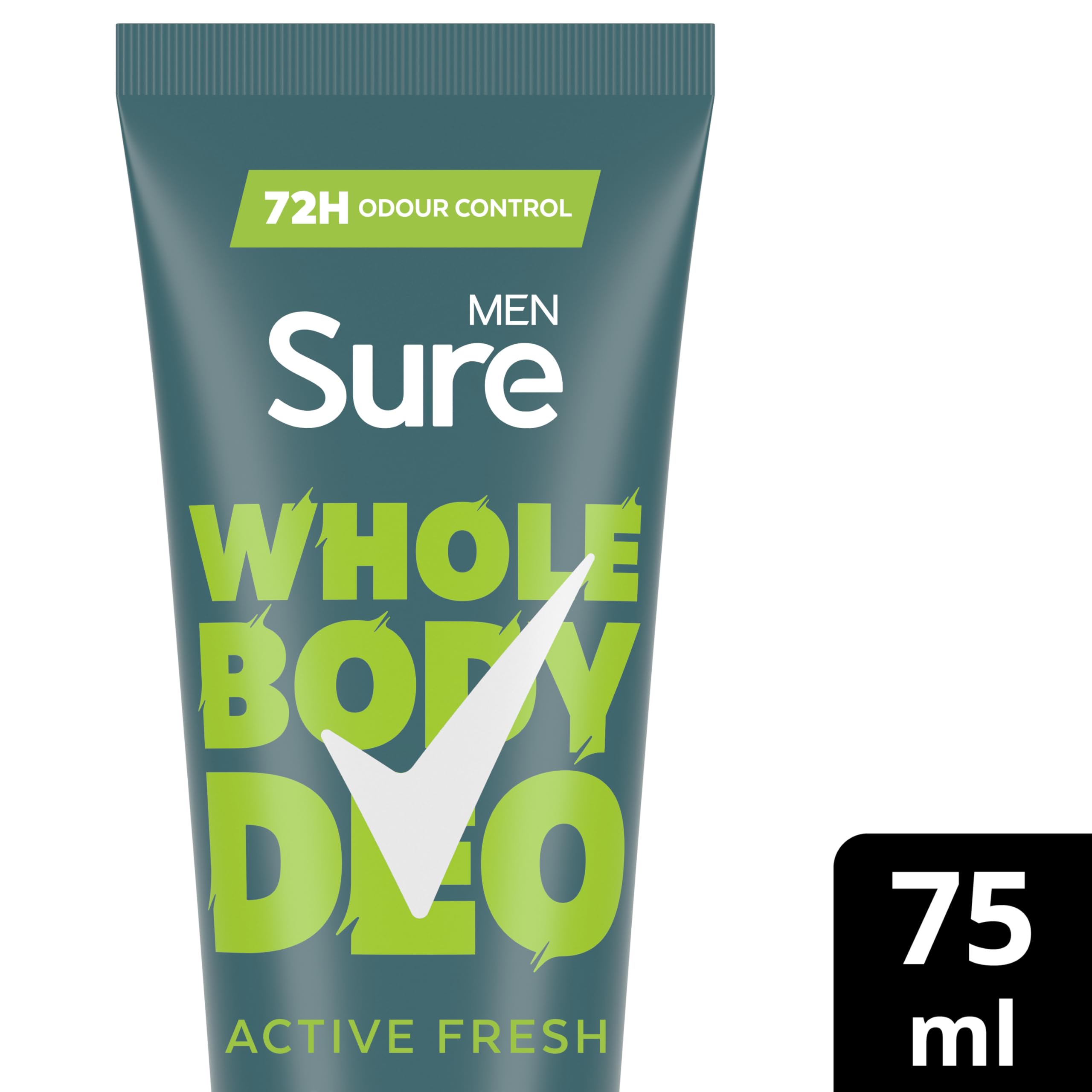 Sure Men Active Fresh Whole Body Deodorant Cream, 72H Odour Control, Citrus & Woody Scent, 75ml