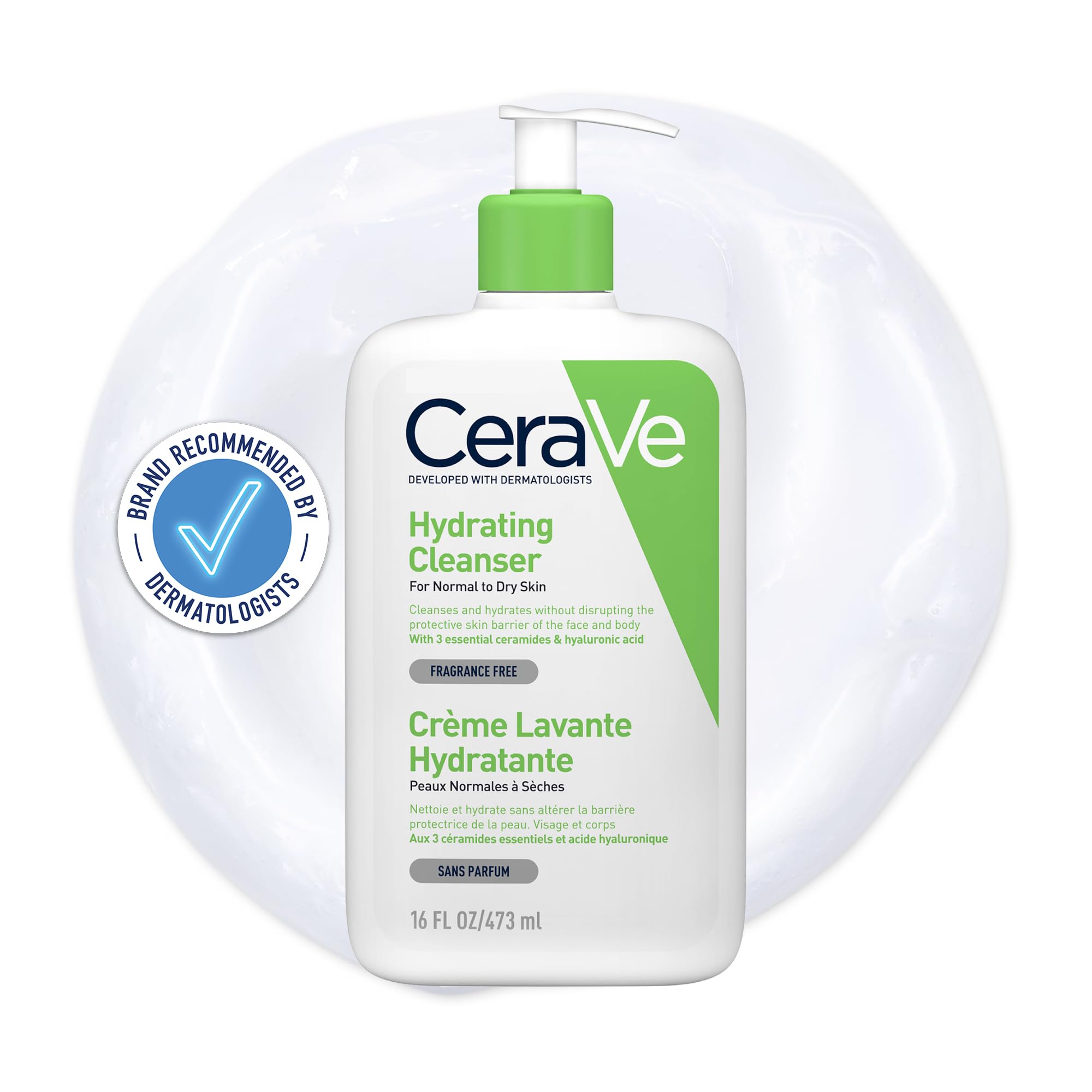 CeraVe Hydrating Cleanser for Face & Body with Ceramides & Hyaluronic Acid, 473 ml
