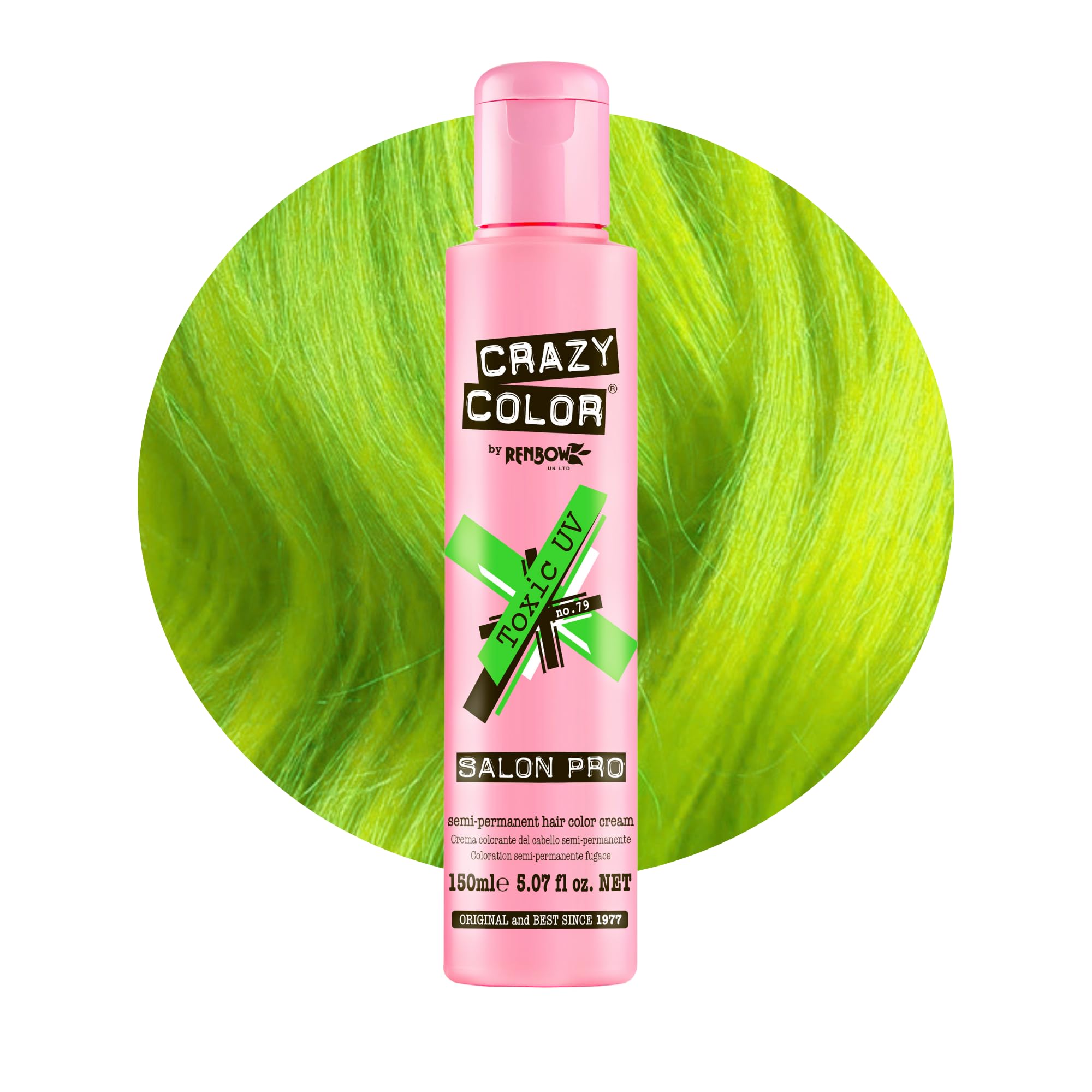 Crazy Color Toxic UV Semi-Permanent Hair Dye - Intense Neon Green, Vegan Formula
