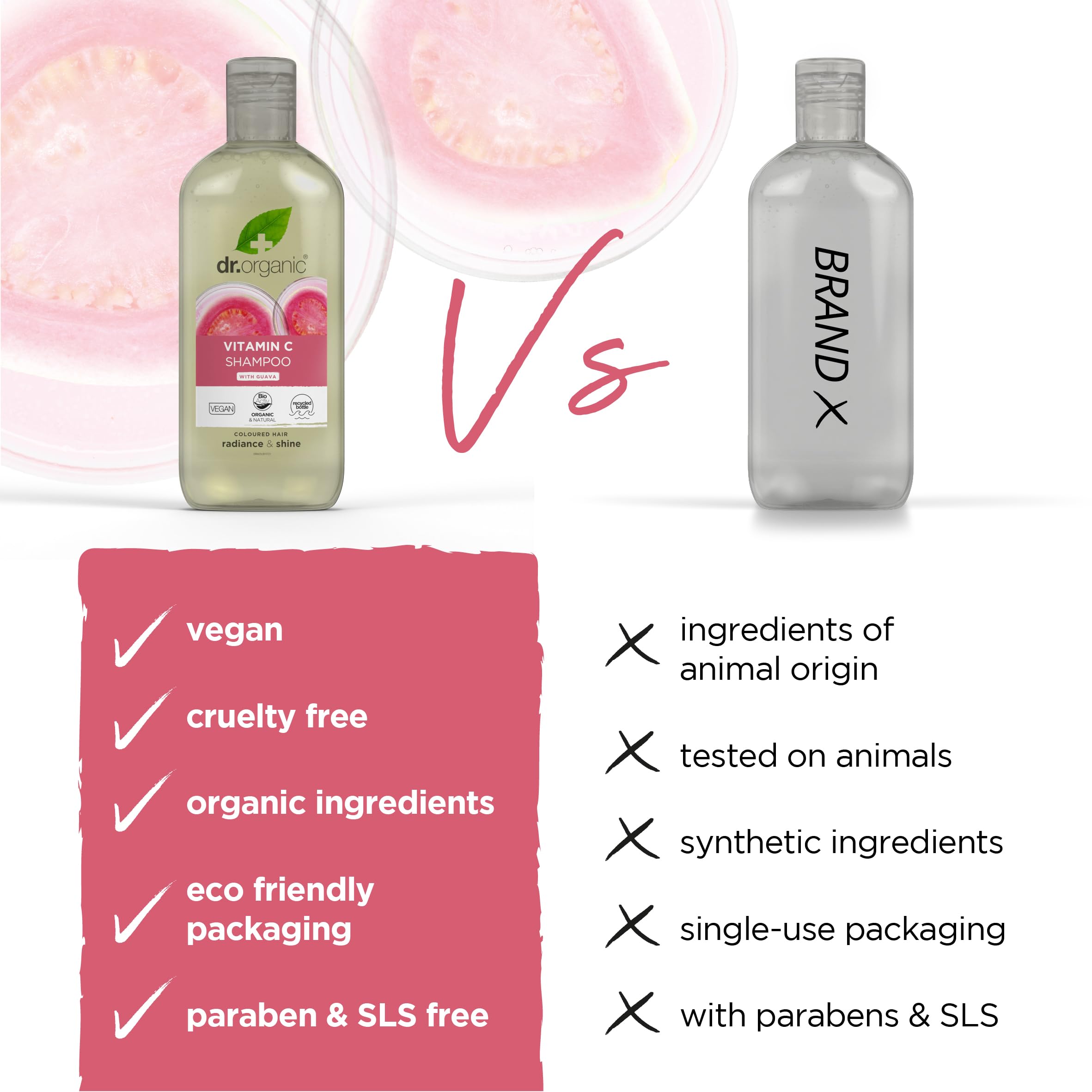 Dr Organic Vitamin C Guava Shampoo & Conditioner Set with Travel Bag, Vegan, Organic