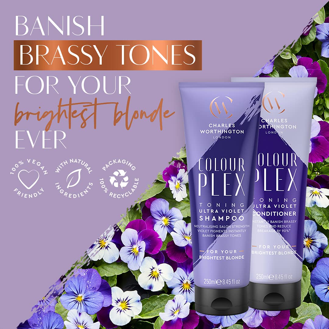 Charles Worthington Colour Plex Toning Ultra Violet Shampoo 250ml for Bright Blonde Hair 4