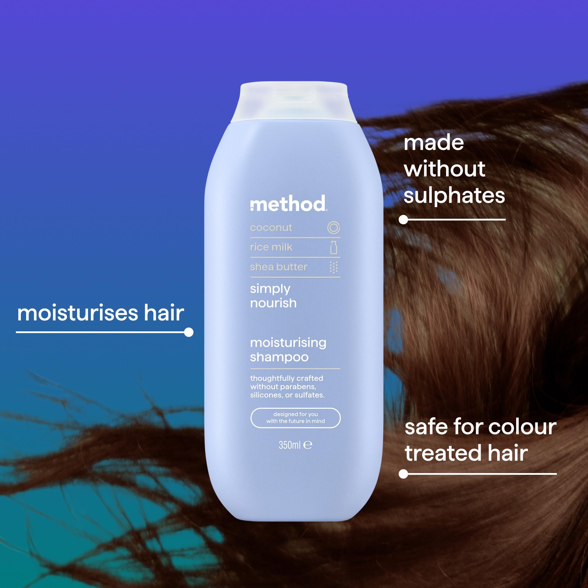 Method Feuchtigkeitsshampoo, Simply Nourish, Duftrichtung Kokosnuss, Reismilch &amp; Sheabutter, sulfatfrei, 350 ml 4