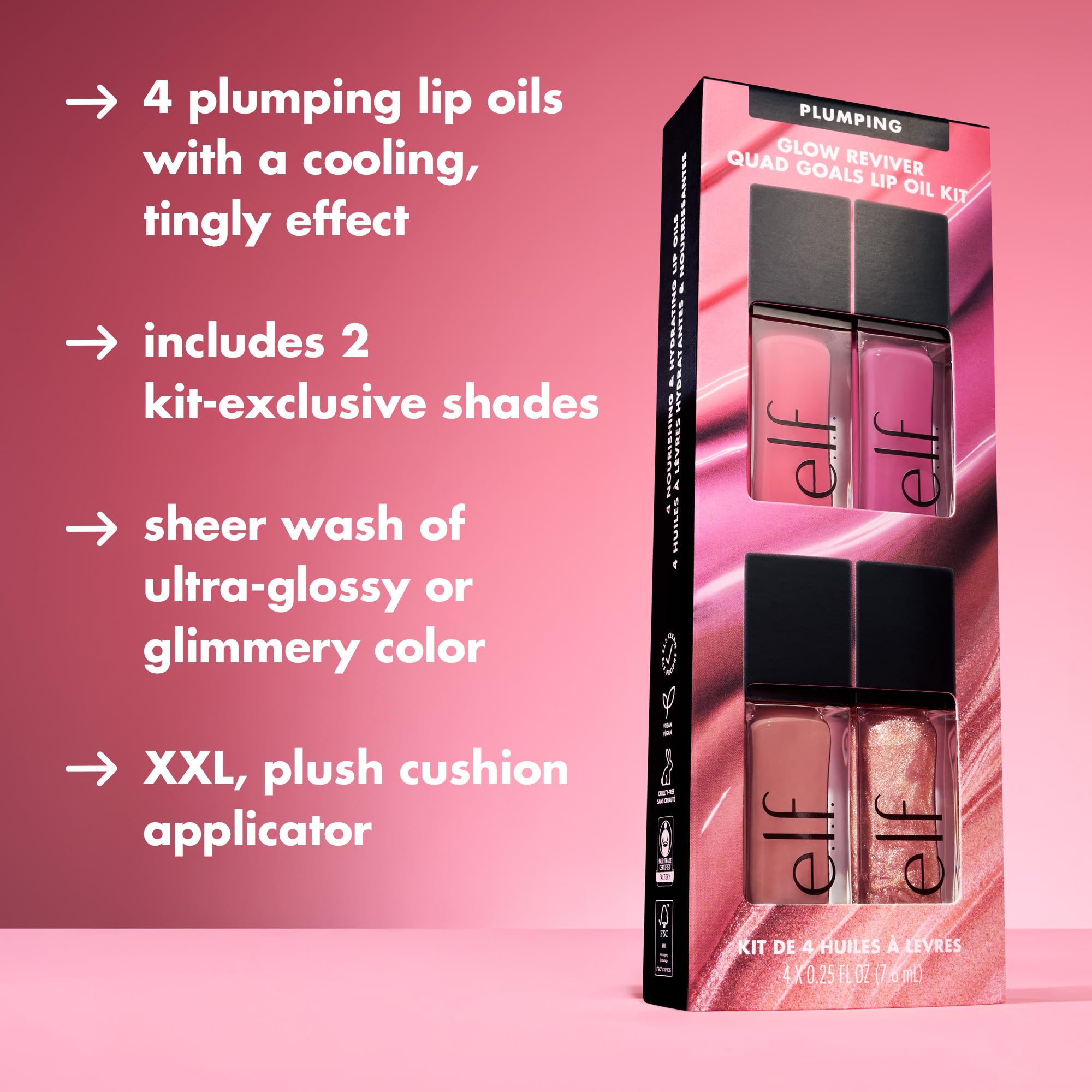 e.l.f. Glow Reviver Plumping Lip Oil Kit with 4 Nourishing Tinted Shades 3