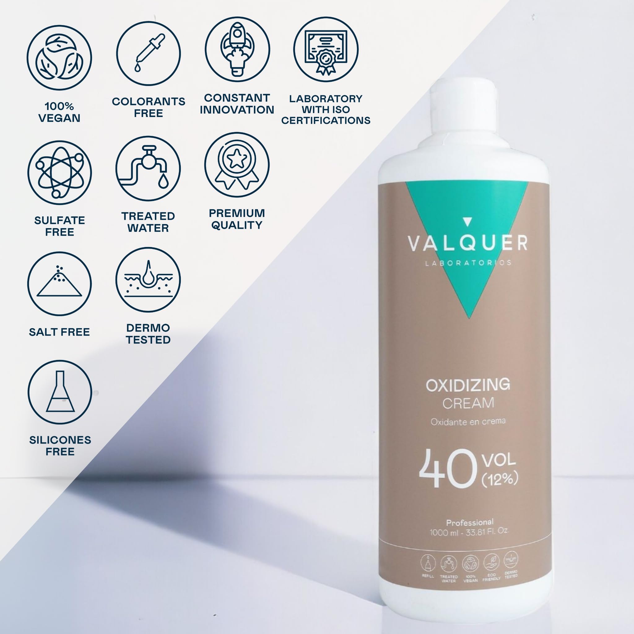 Valquer Stabilized Hydrogen Peroxide Cream 40 Volume 12% Oxidizer for Professional Hair Perms and Coloring