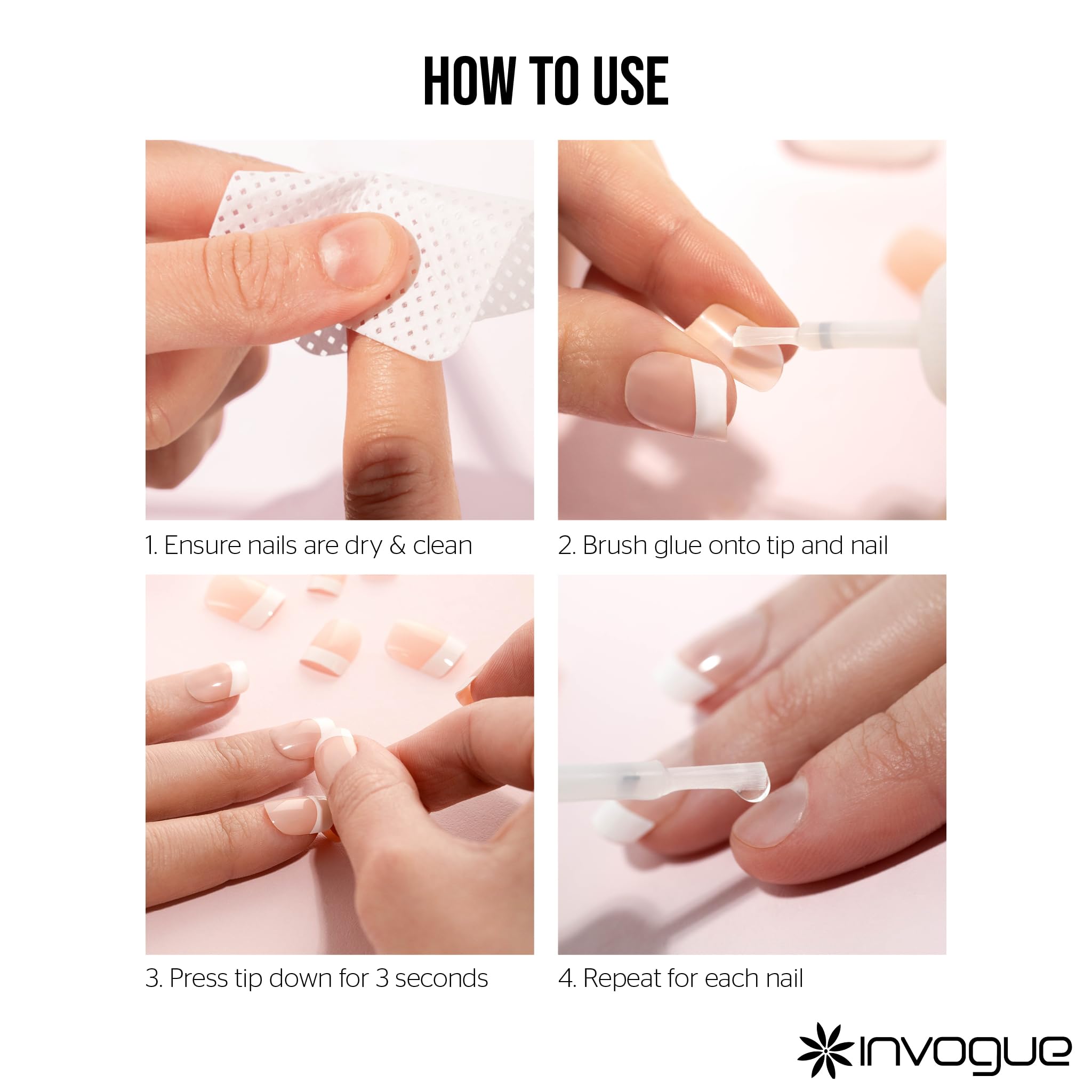 Invogue Brush On Nail Glue - Super Strong, Fast Drying Formula 10ml 4