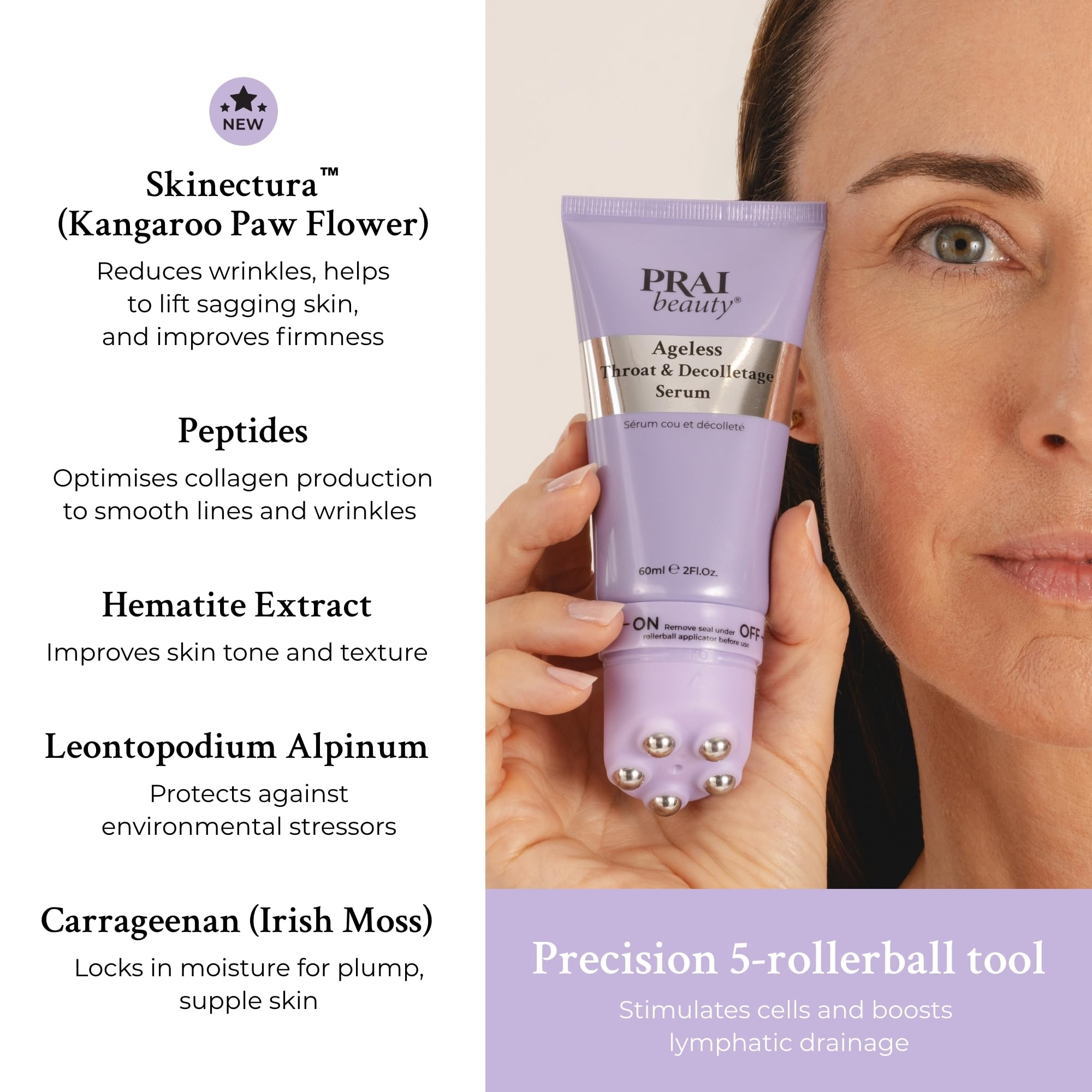 PRAI Ageless Throat & Decolletage Serum 60ml with Rollerball Applicator 3