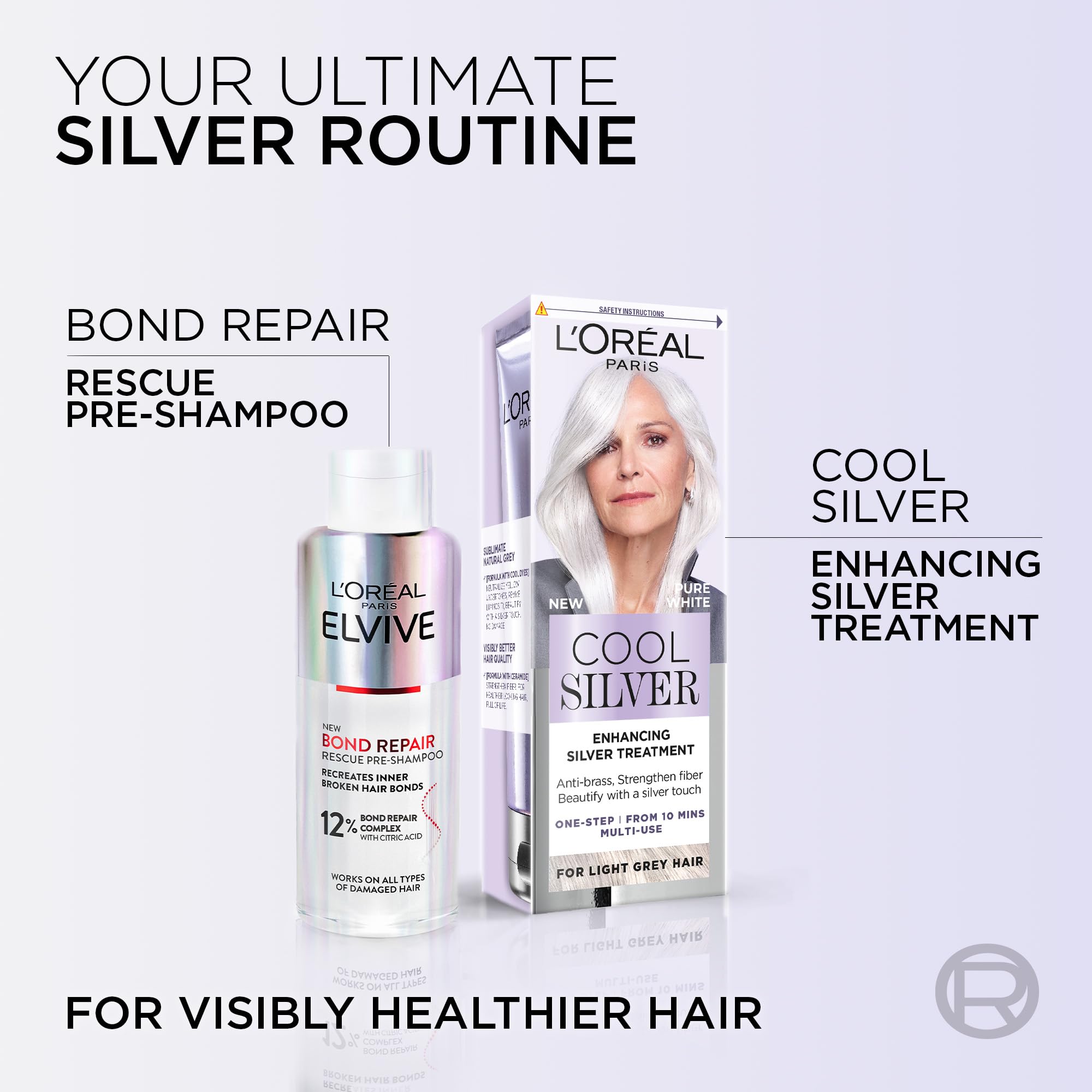 L'Oréal Paris Cool Silver Pearly White, unsere erste Farbauffrischungskur für natürlich graues Haar, semi-permanente Farbe, angereichert mit kühlenden Farbstoffen und Ceramiden 8