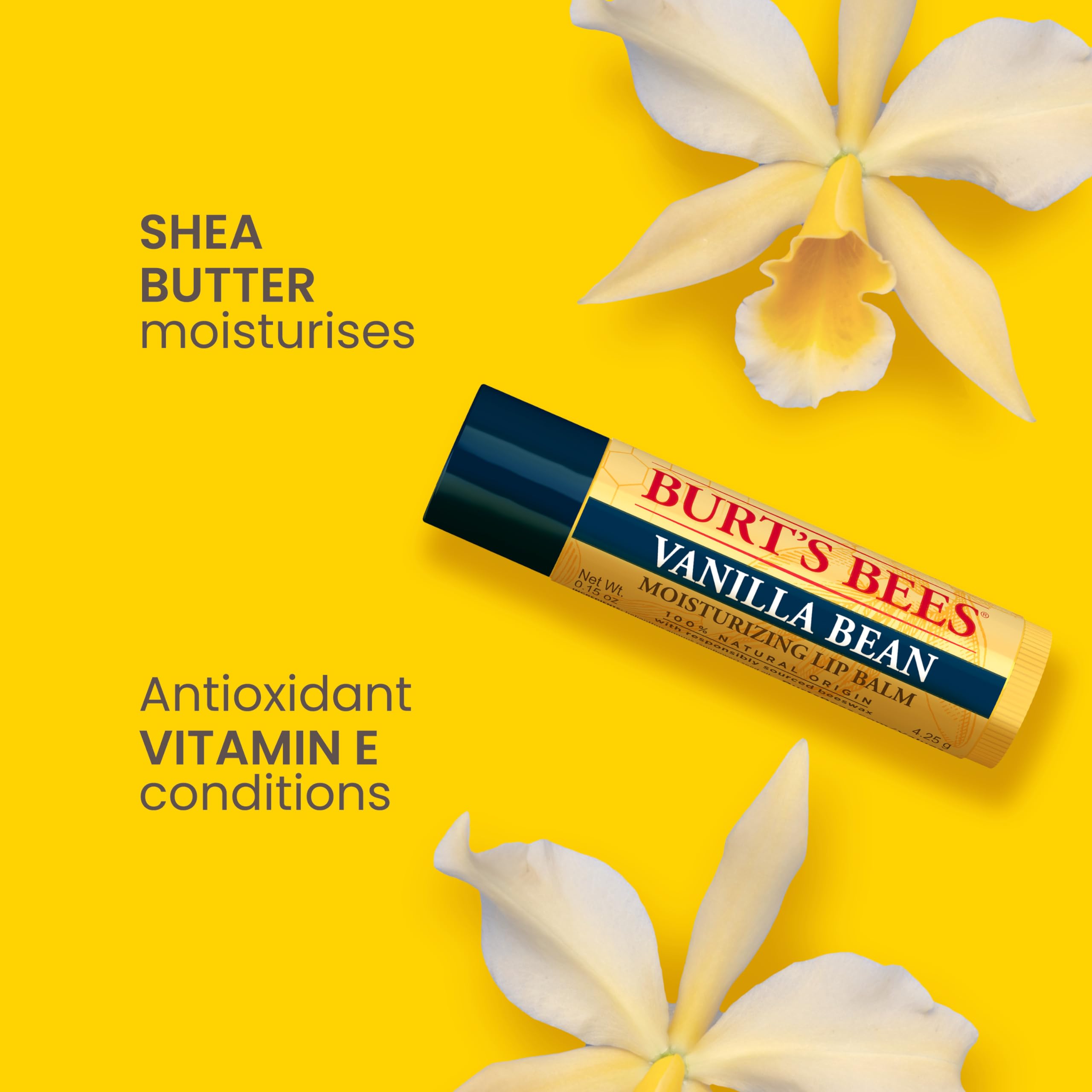 Burt's Bees 100% Natural Vanilla Bean Lip Balm for Dry Lips, 4.25 g