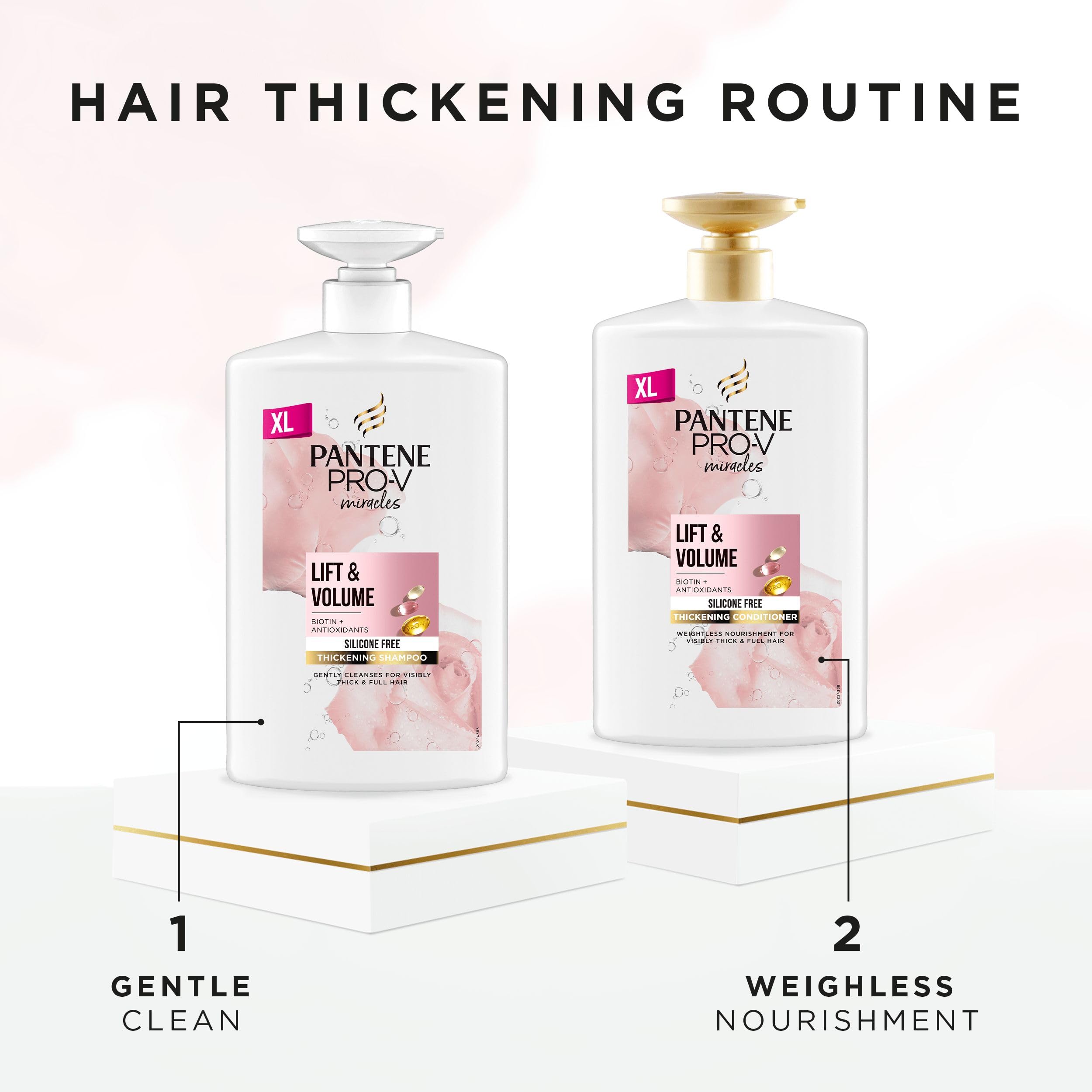 Pantene Lift & Volume Thickening Hair Conditioner, Silicone Free, 1L XXL Pump with Biotin 5