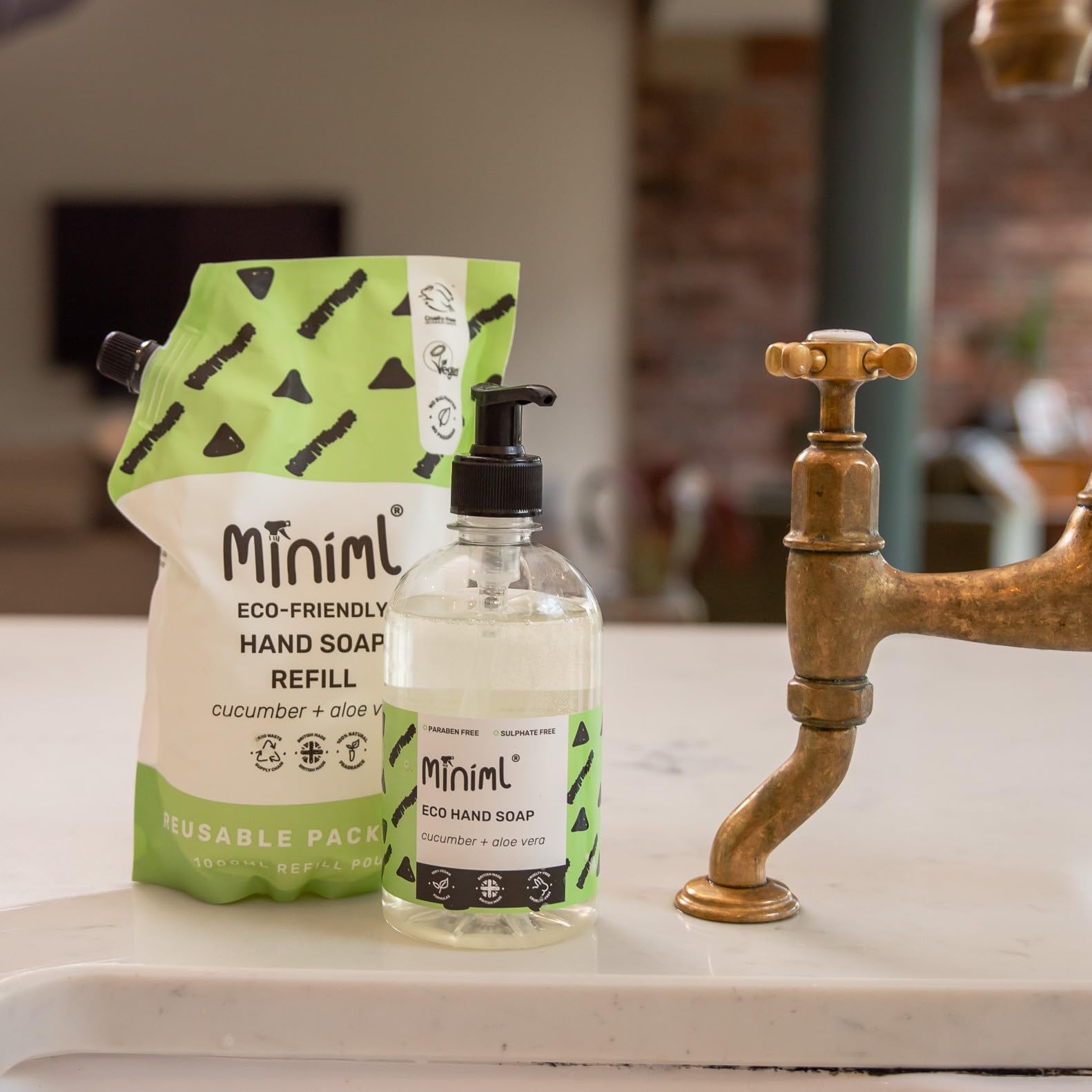 Miniml Handseife, 500 ml – Umweltfreundliches Handwaschgel mit Gurke und Aloe Vera für sanfte und empfindliche Haut – 100 % vegan und tierversuchsfrei. Verpackung kann variieren. 3