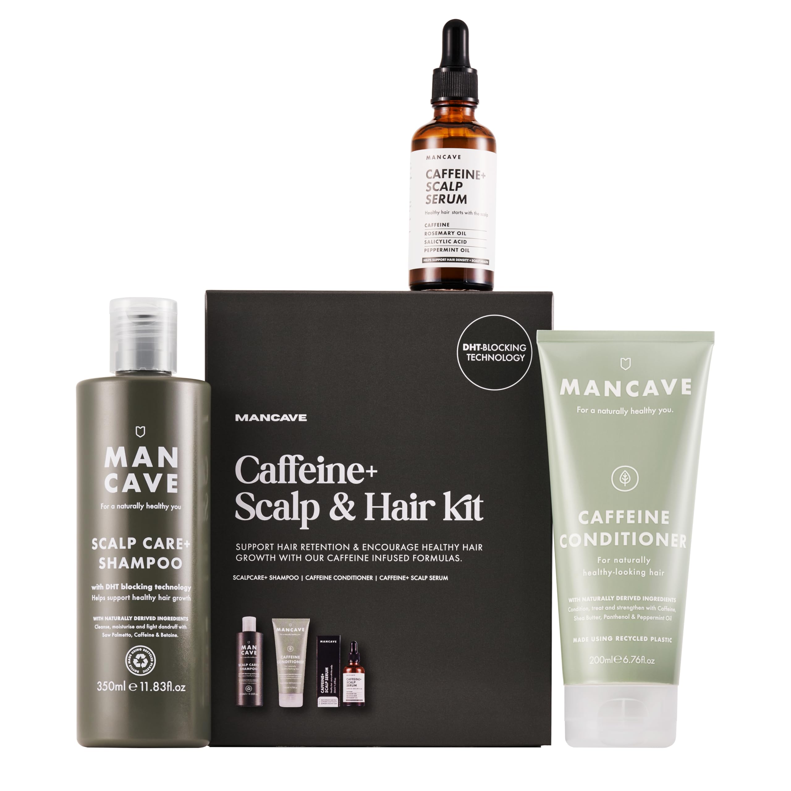 ManCave Caffeine+ Scalp & Hair Kit with 3 Essentials for Density and Health
