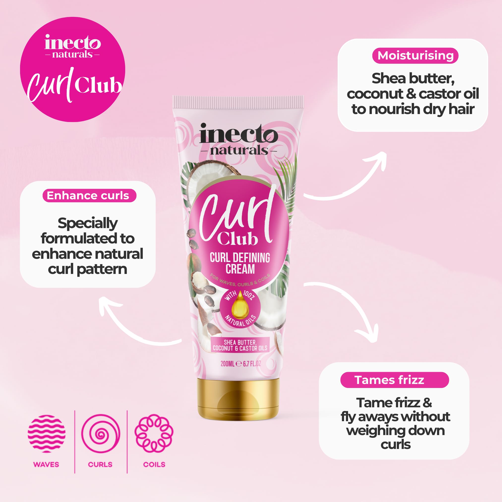 INECTO Curl Club Curl Defining Cream 200ml for All Curly Hair Types