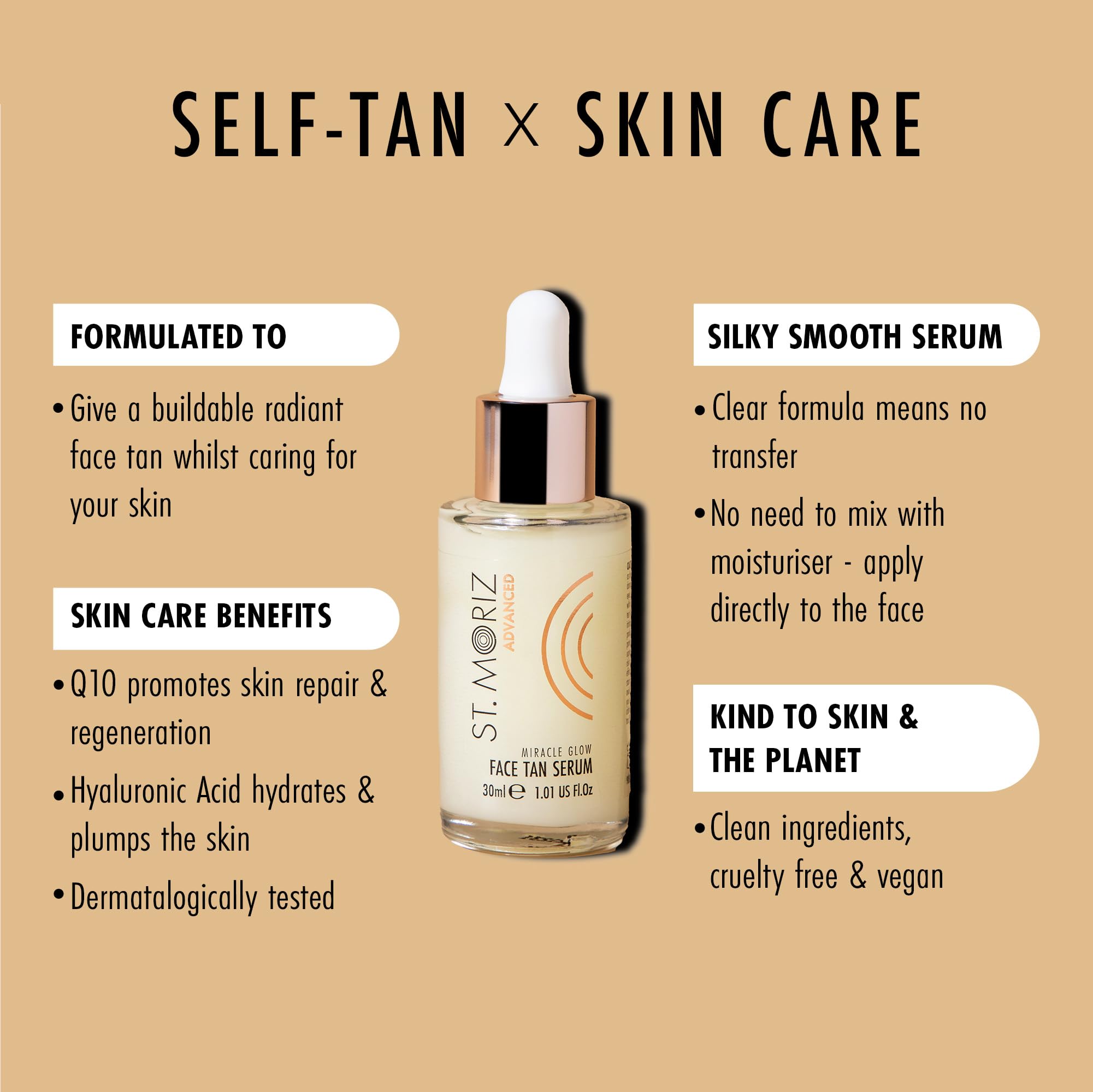 St Moriz Advanced Face Tanner Serum - Miracle Glow Hydrating Self Tan Face Serum with Q10 &amp; Hyaluronic Acid - Natural Sunless Radiant Glow &amp; Gradual Face Self Tanner (1.01 fl oz)