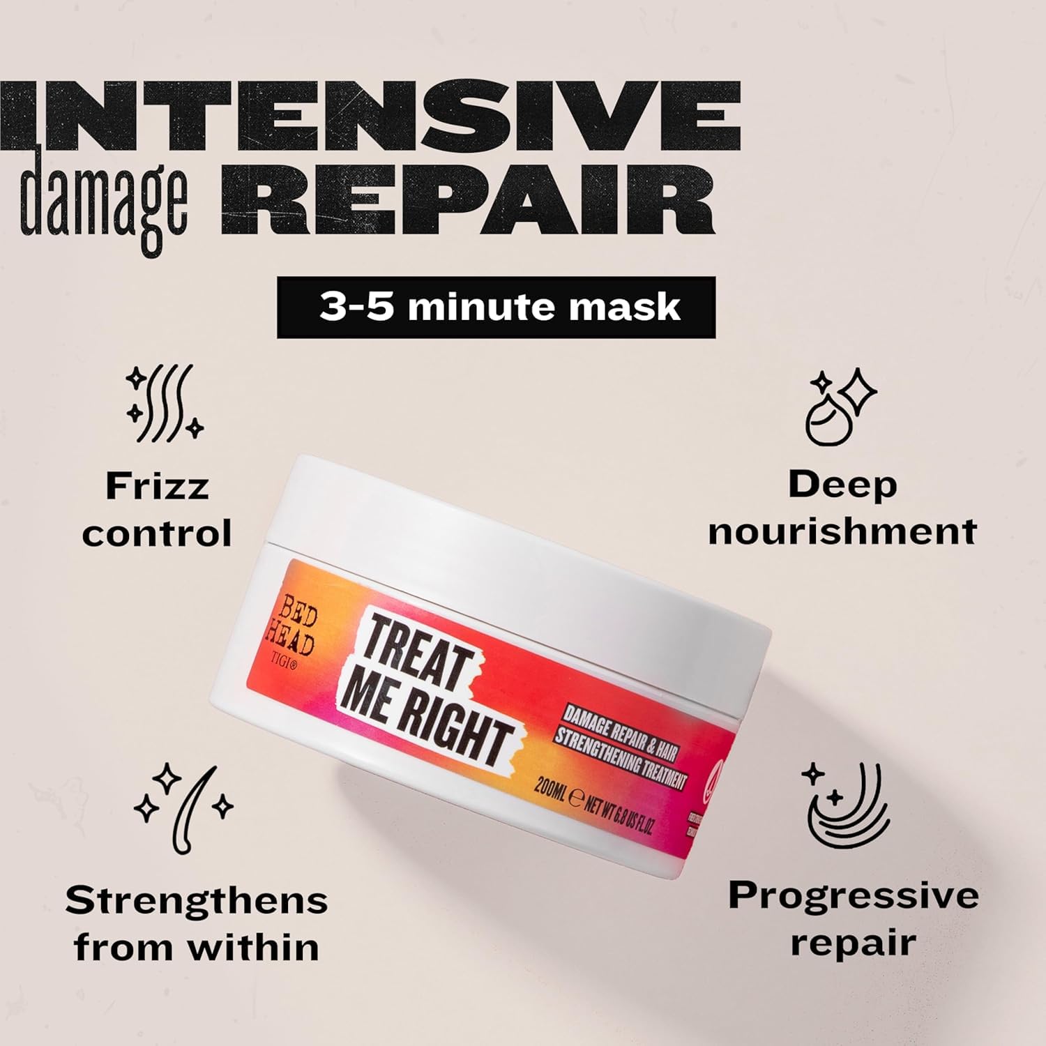 Bed Head by TIGI Treat Me Right Haarmaske – 200 ml Tiefenpflege für geschädigtes Haar 3