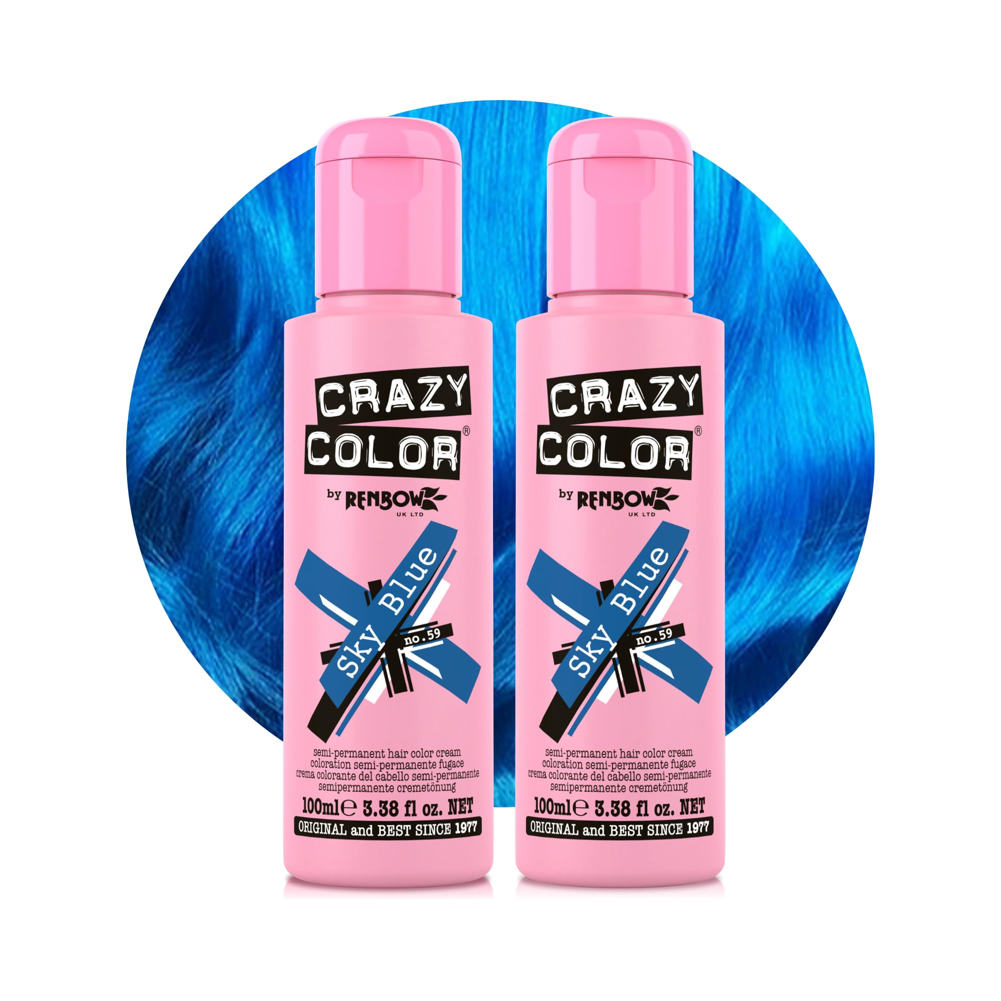 Crazy Color Vibrant Sky Blue Semi-Permanent Hair Dye Duo - Conditioning Vegan Formula