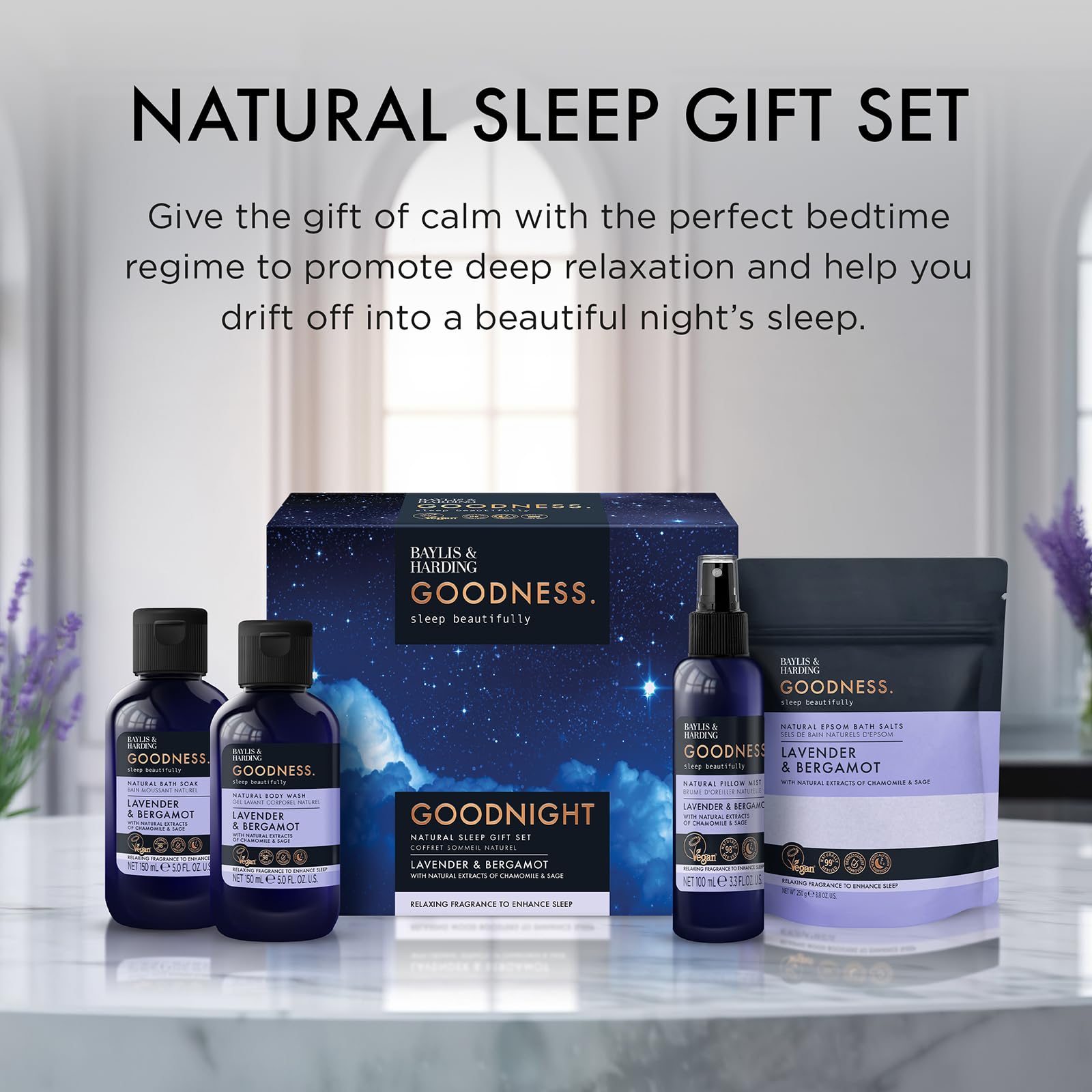 Baylis & Harding Goodness Sleep Lavender & Bergamot Gift Set with Bath Soak & Pillow Mist 5