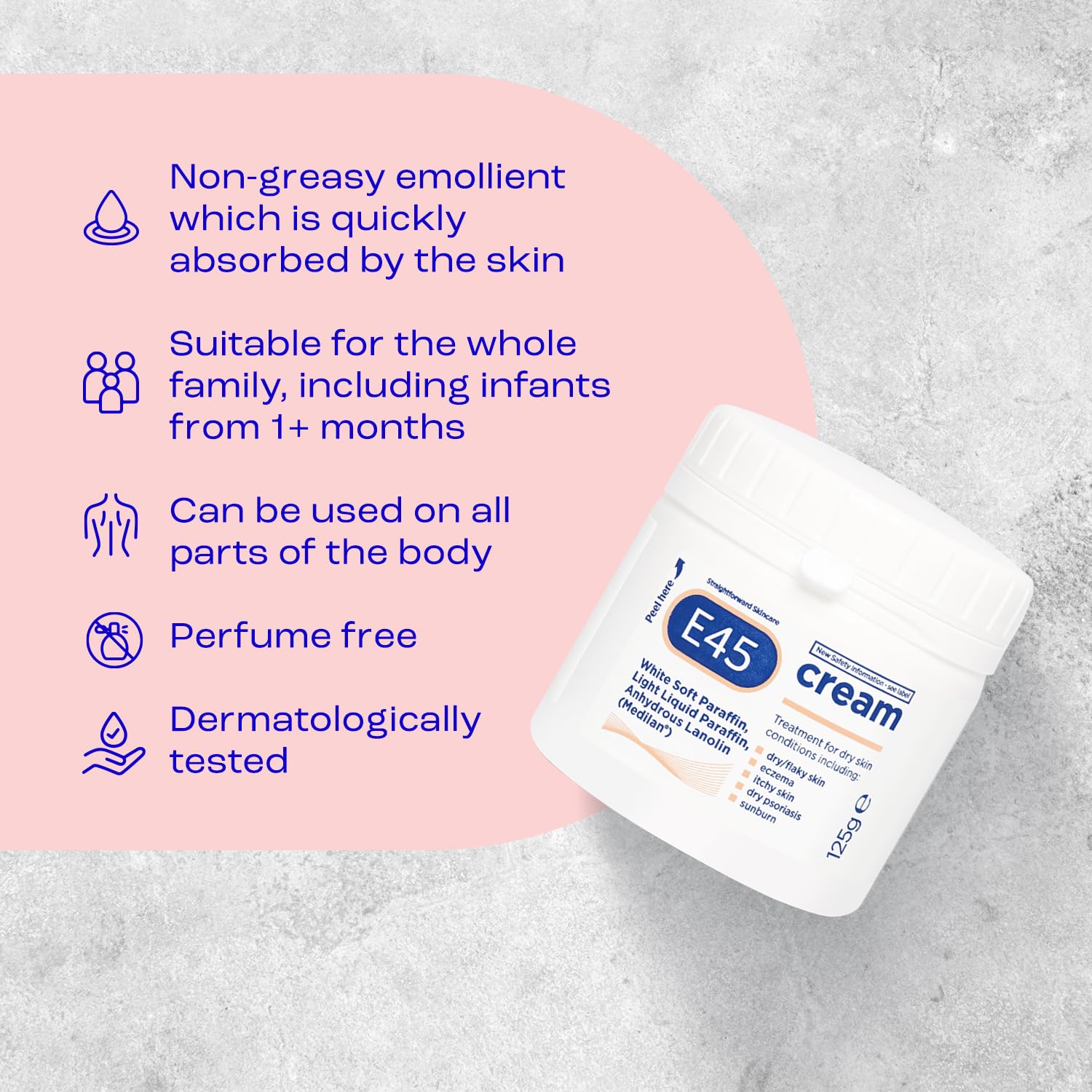 E45 Cream for Dry & Sensitive Skin - Clinically Proven Moisturiser for Eczema, Dermatitis & Irritation, 350g 5