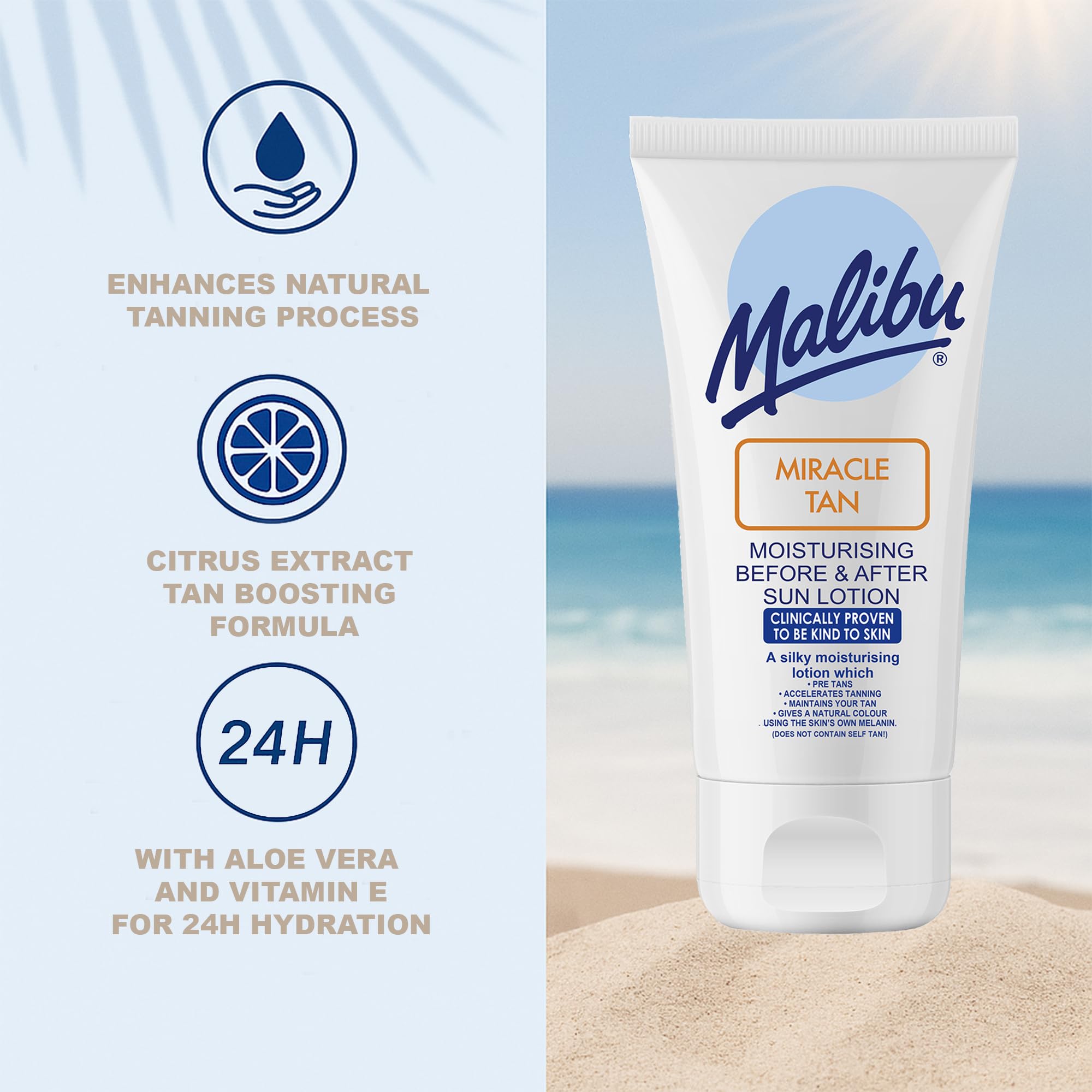 Malibu Miracle Tan Moisturising Before and After Sun Lotion, 150ml with Citrus Flavonoids 3