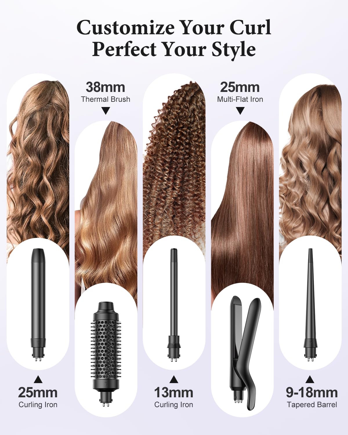 BESTOPE PRO 5-in-1 Hair Styling Set: Curling Wand, Straightener, Thermal Brush & 13 Temp Controls