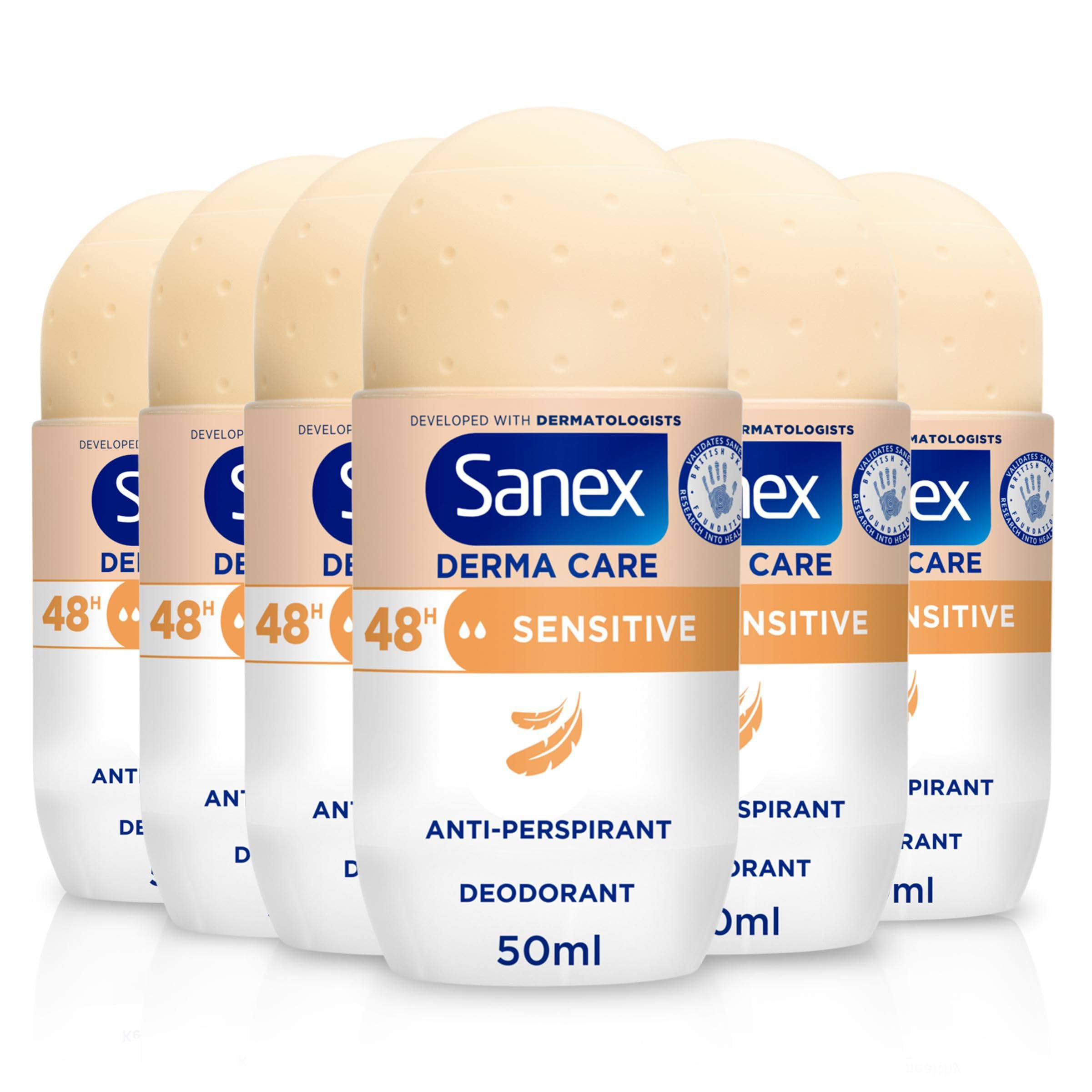 Sanex Derma Care Sensitive 48-Hour Antiperspirant Roll-On Deodorant 6x50ml Multipack