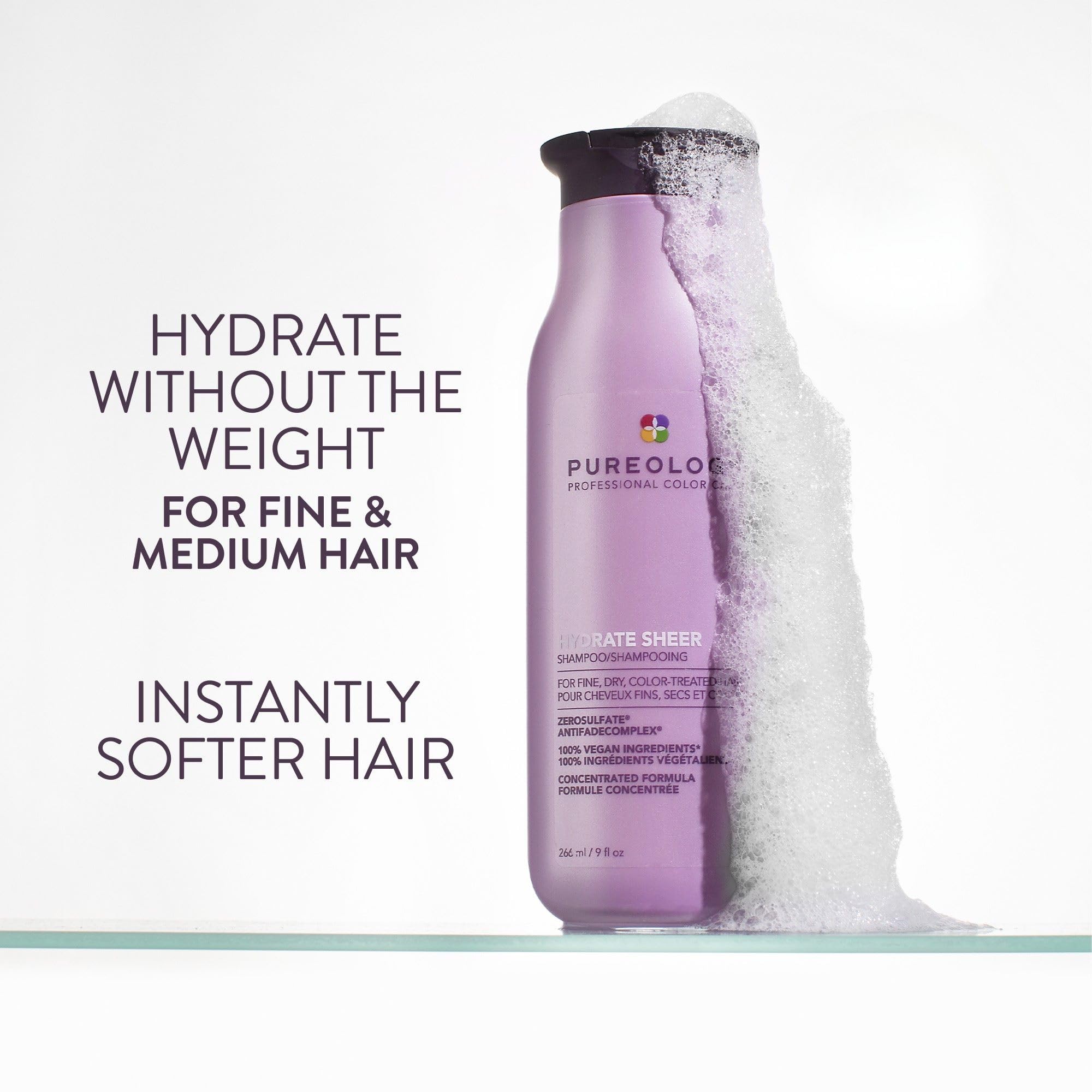 PUREOLOGY Hydrate Sheer Moisturising Shampoo for Fine, Colour Treated Hair - Vegan & Sulphate Free