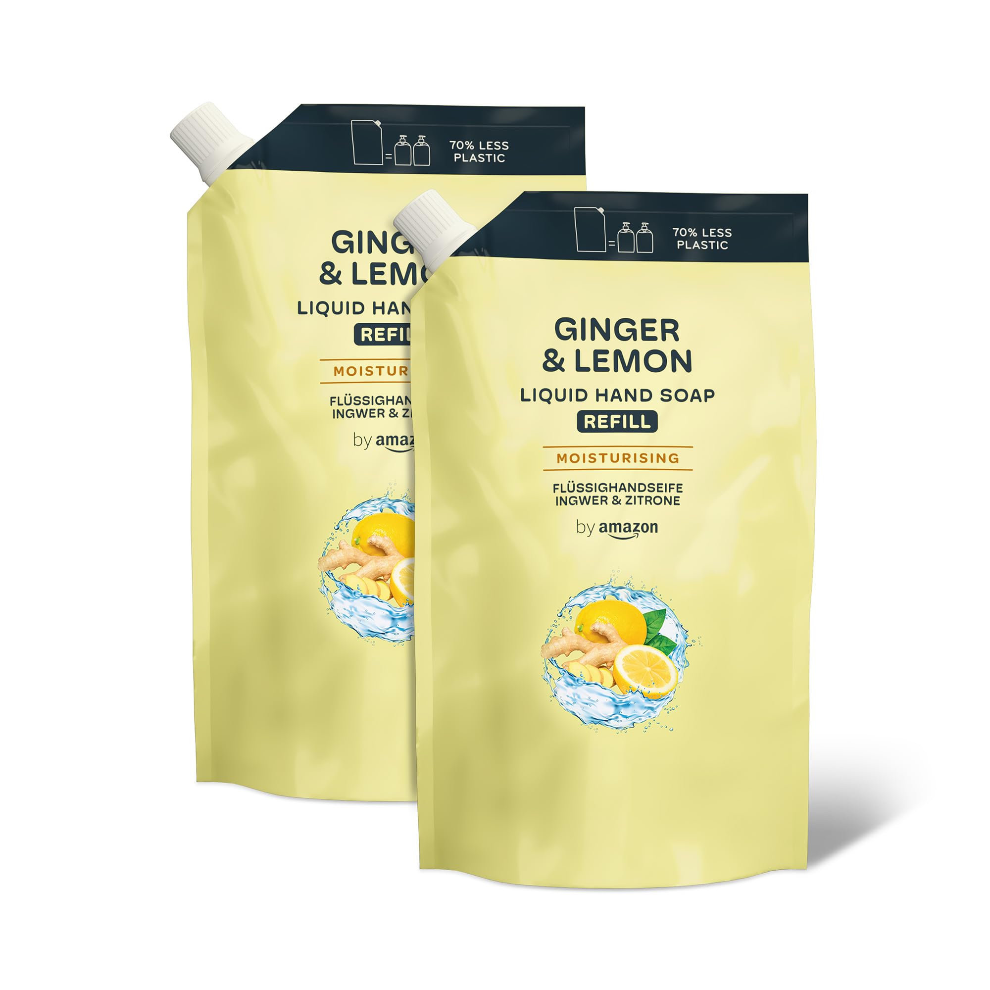by Amazon Ginger & Lemon Hand Soap Refill, 2 x 1000ml - Moisturizing Cleanse