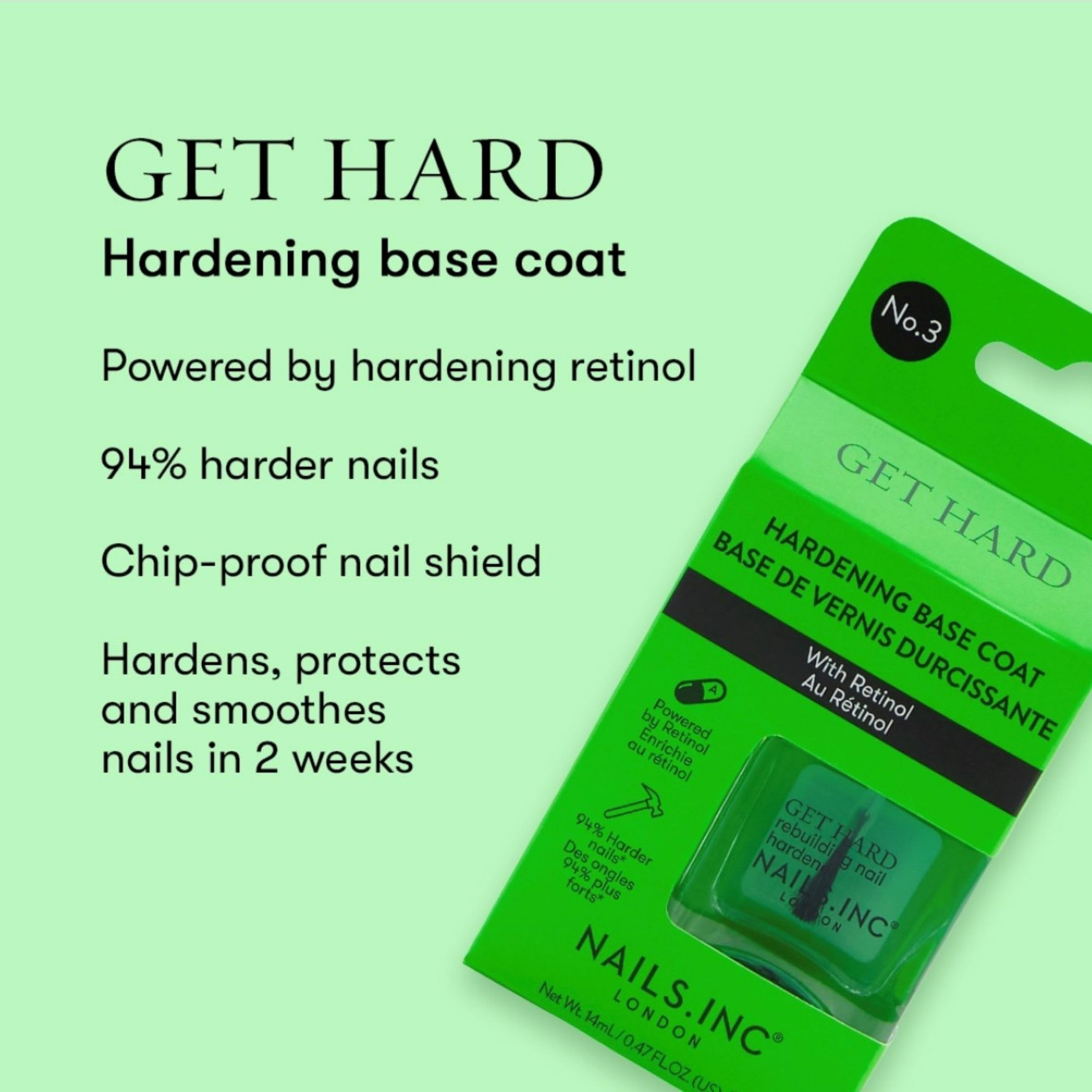 Nails.Inc Get Hard Base Coat: Retinol Infused Hardening Base Coat for Smooth, Chip-Resistant Nails (14ml) 3