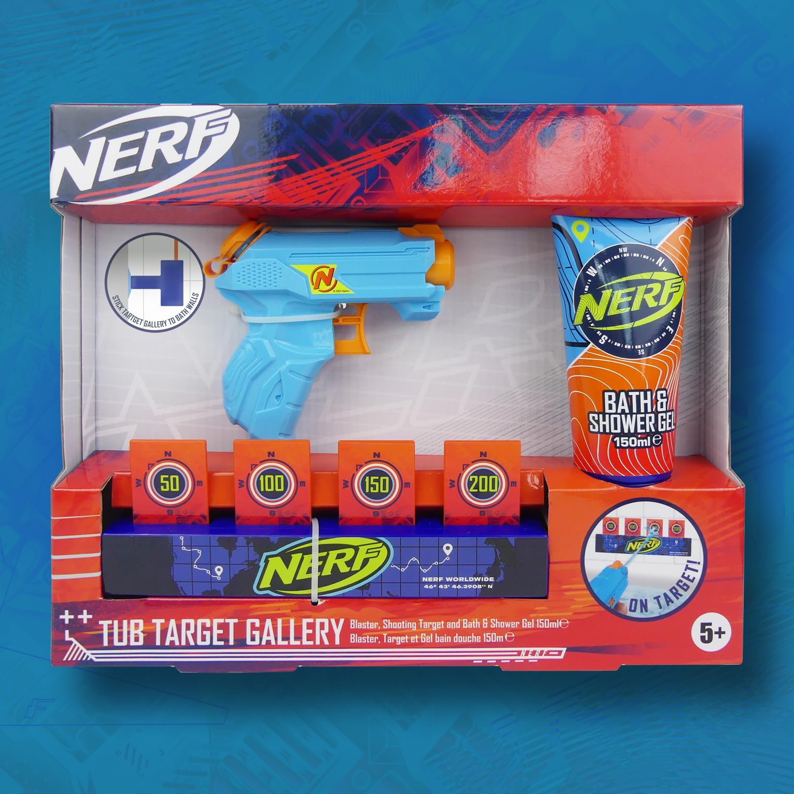 Nerf Tub Target Gallery Gift Set with Water Blaster and 150ml Bath & Shower Gel