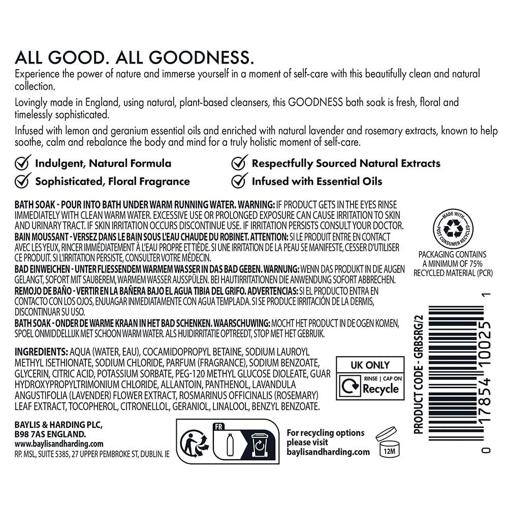 Baylis & Harding Goodness Rose & Geranium Natural Bath Soak, Pack of 3, 500ml 8