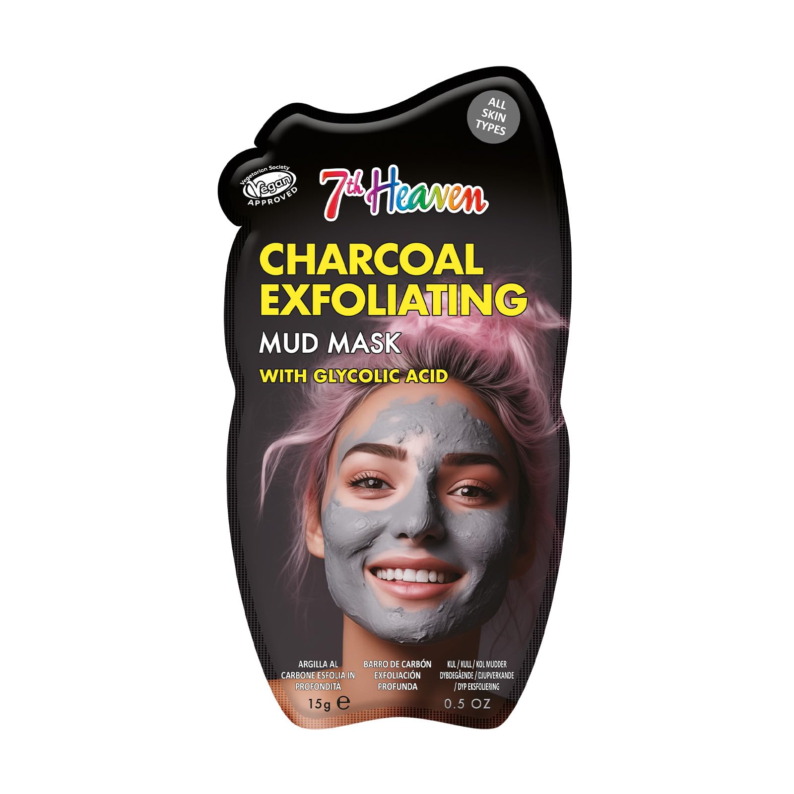 7th Heaven Charcoal Mud Mask with Glycolic Acid for Deep Cleanse and Exfoliation