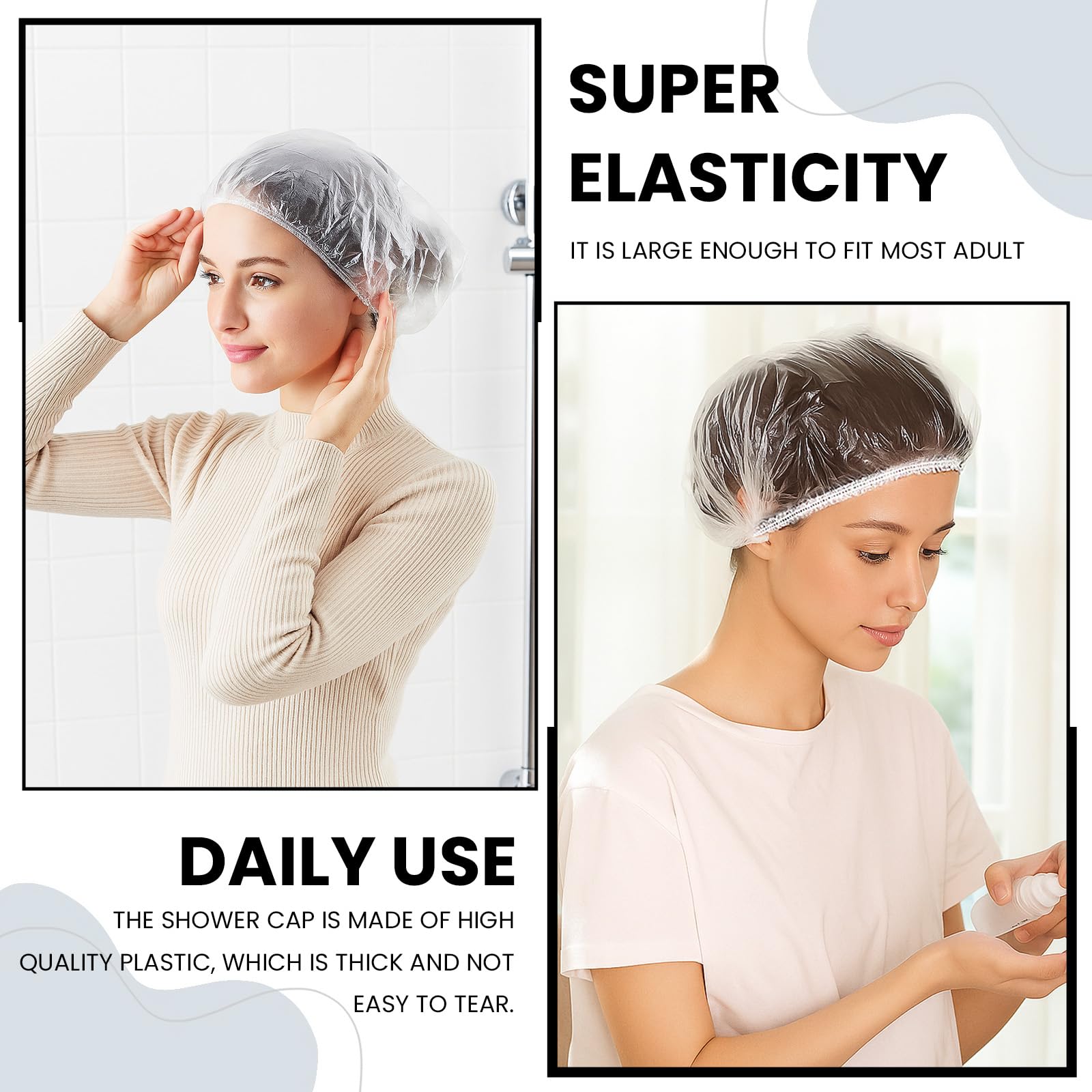 100 Stück Lafefe Einweg-Duschhauben, wasserdicht – Dicke, elastische Kunststoff-Badehauben für Zuhause, Salon und Reisen 5