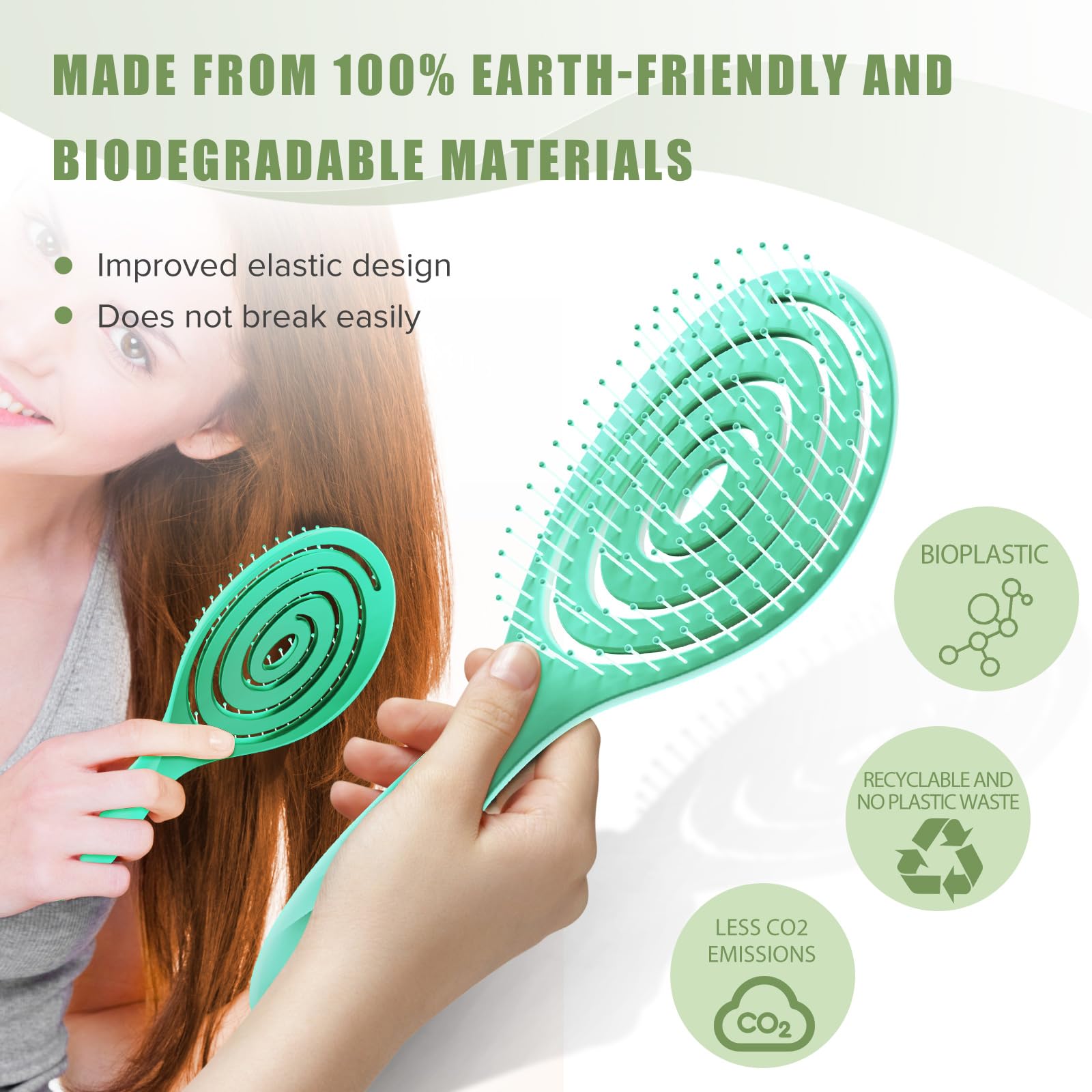SHINLEA Anti-Tangle Spiral Hair Brush for Wet & Dry Detangling and Scalp Massaging (Green) 4