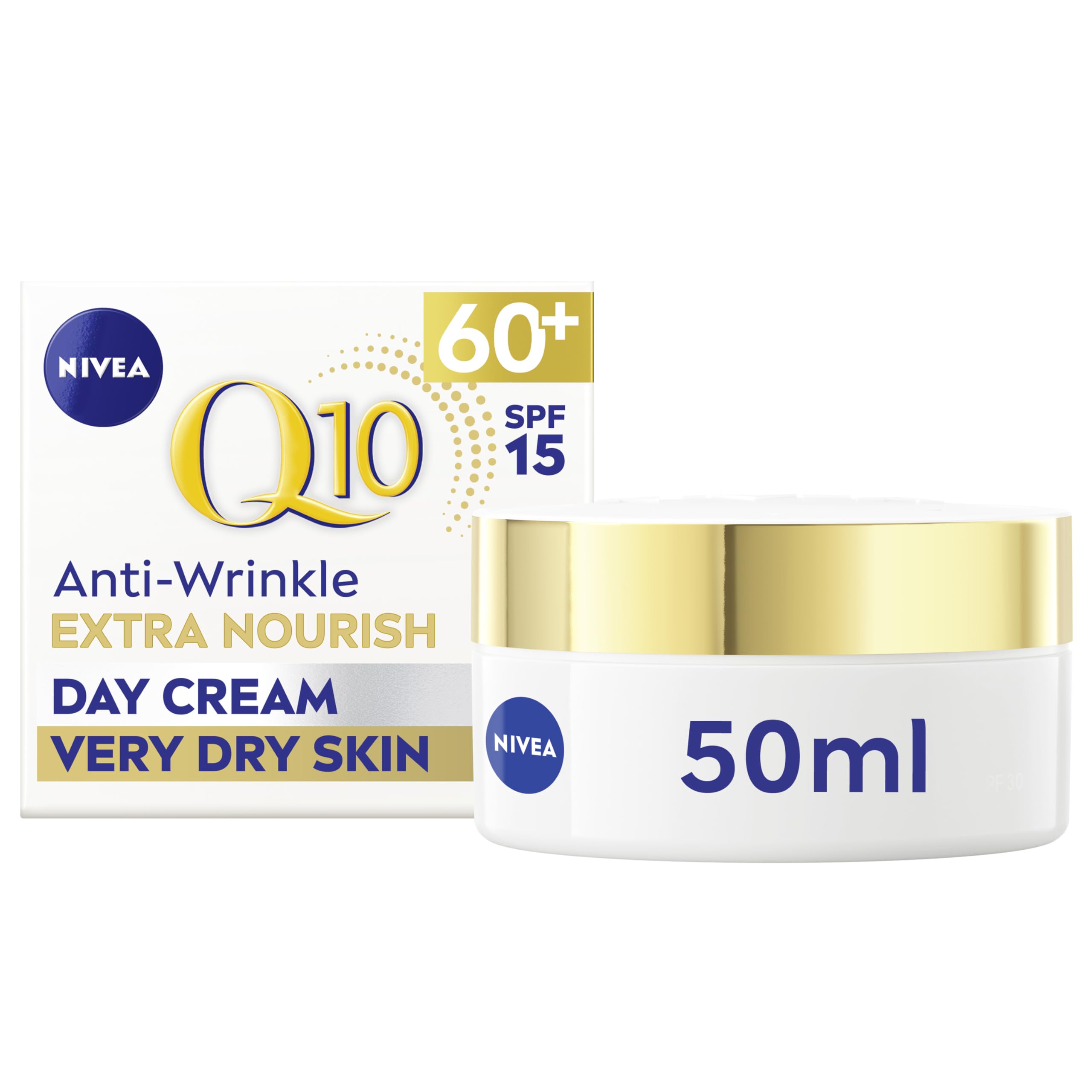NIVEA Q10 Anti-Wrinkle 60+ Extra Nourishing Day Cream SPF 15 for Mature Skin (50ml)