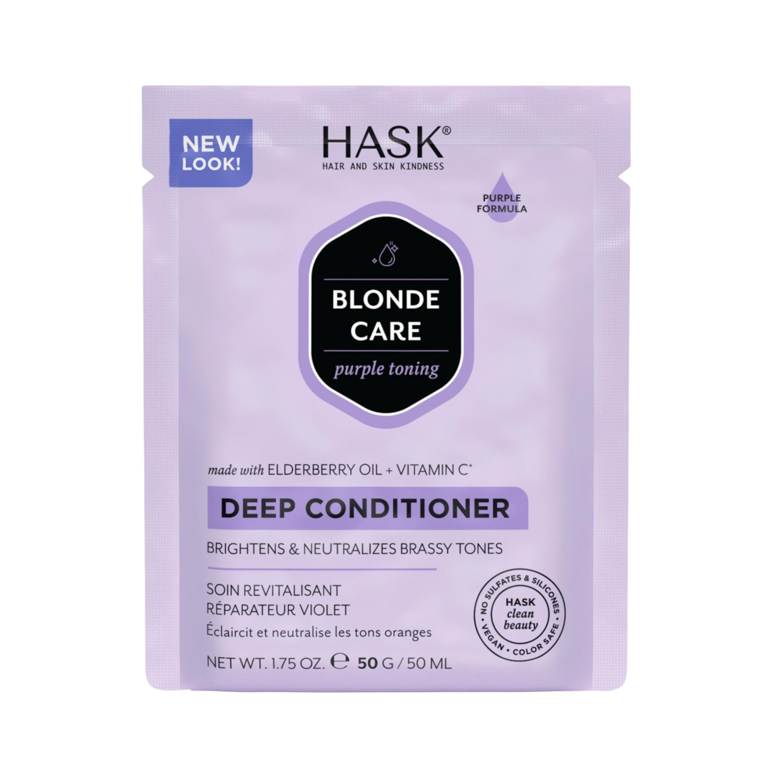 HASK Blonde Care Deep Conditioner Treatment with Elderberry Oil & Vitamin C for Brassy Tones