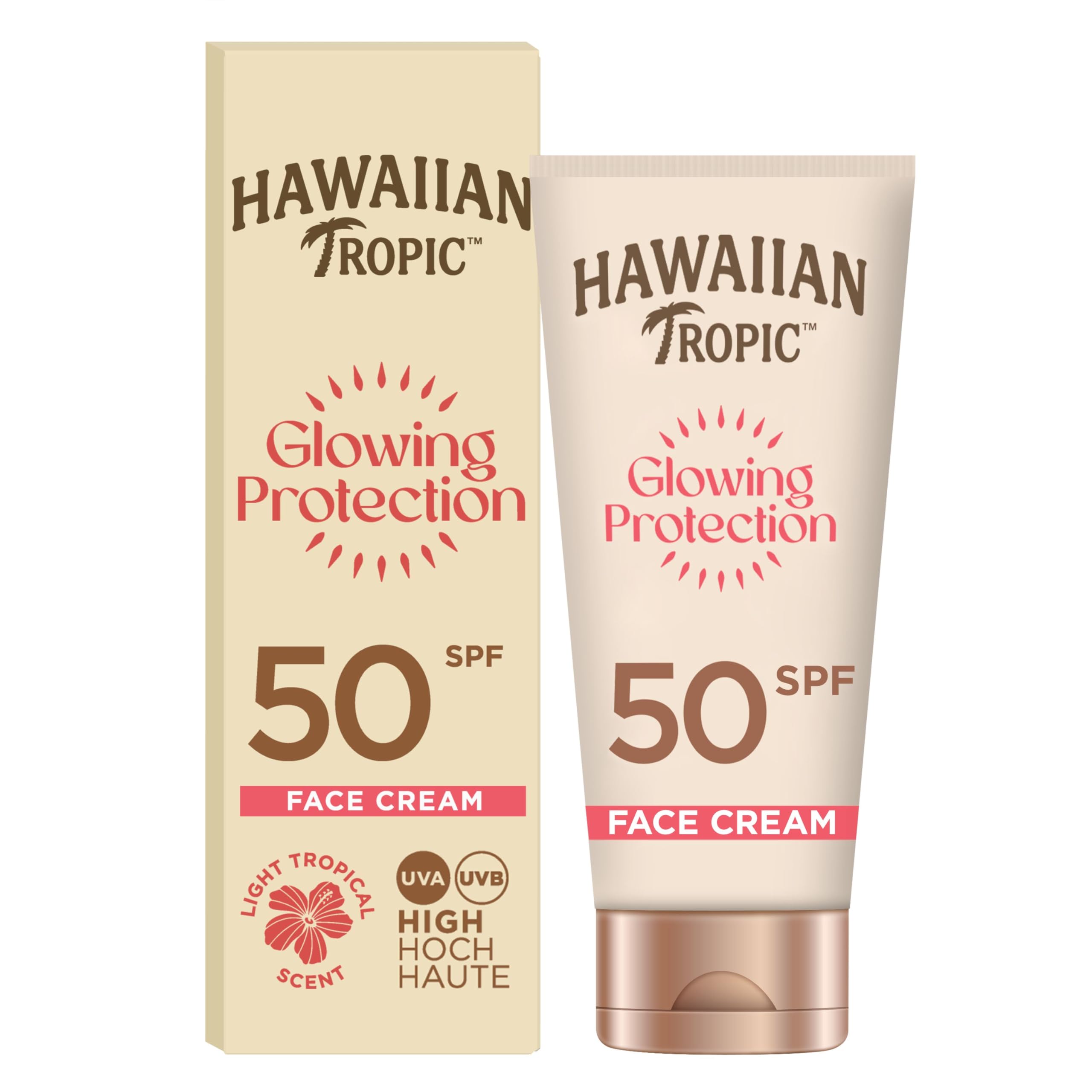 Hawaiian Tropic Glowing Protection Face Cream Lotion SPF 50, Water Resistant, 50ml