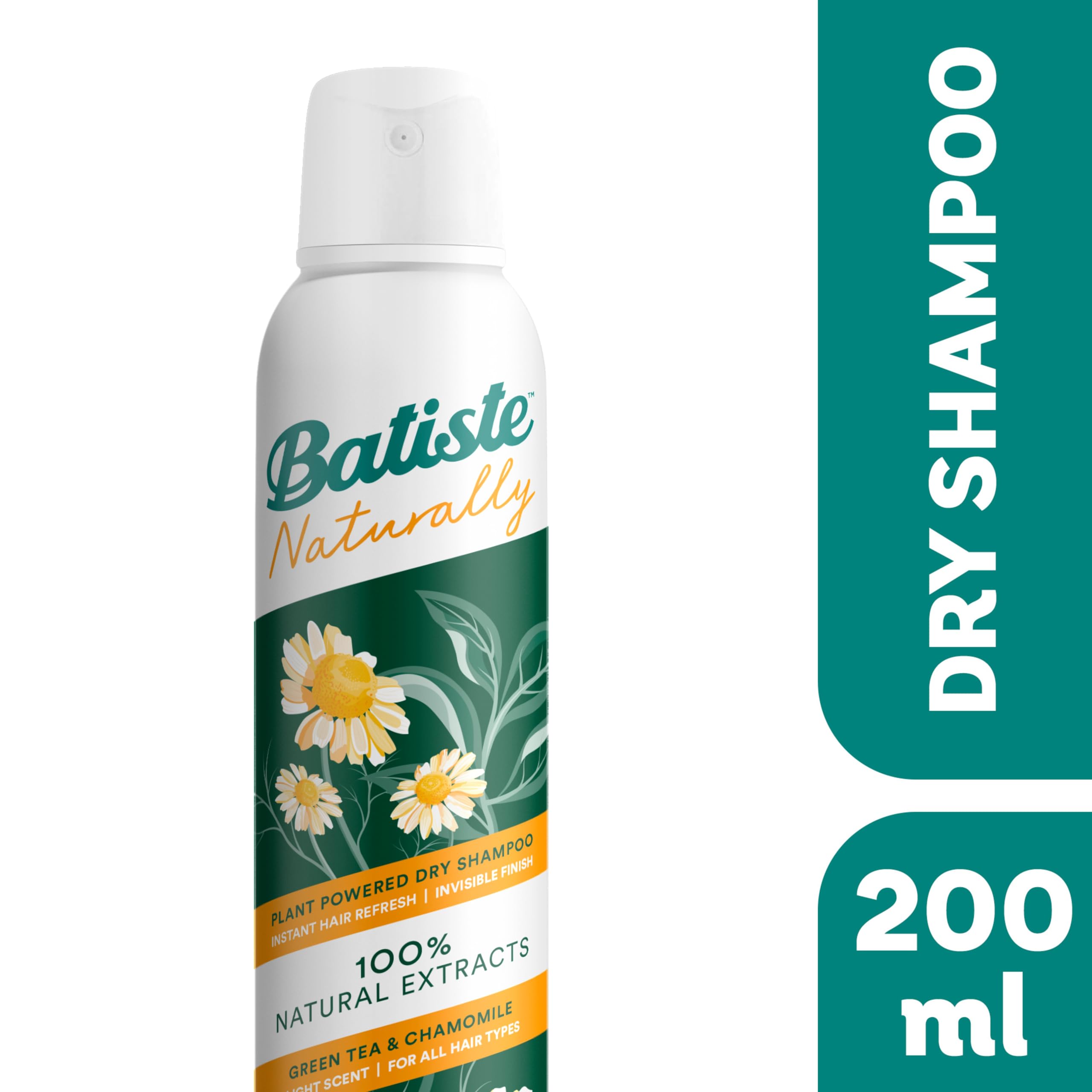 Batiste Naturally Green Tea & Chamomile Dry Shampoo Spray for Instant Hair Refresh 200ml