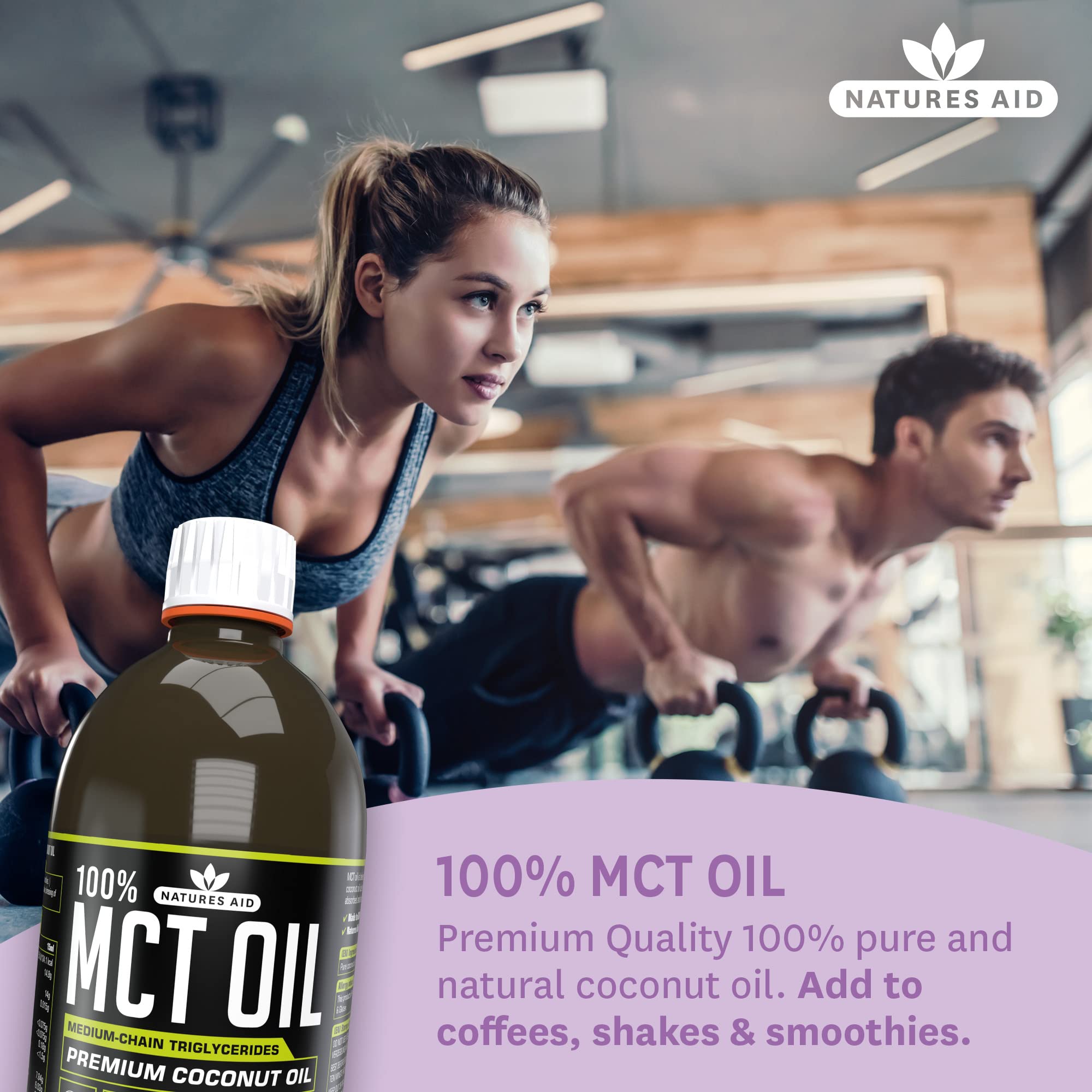 Natures Aid 100% MCT Oil from Coconut Oil for Energy Boost, Keto Friendly (500ml)