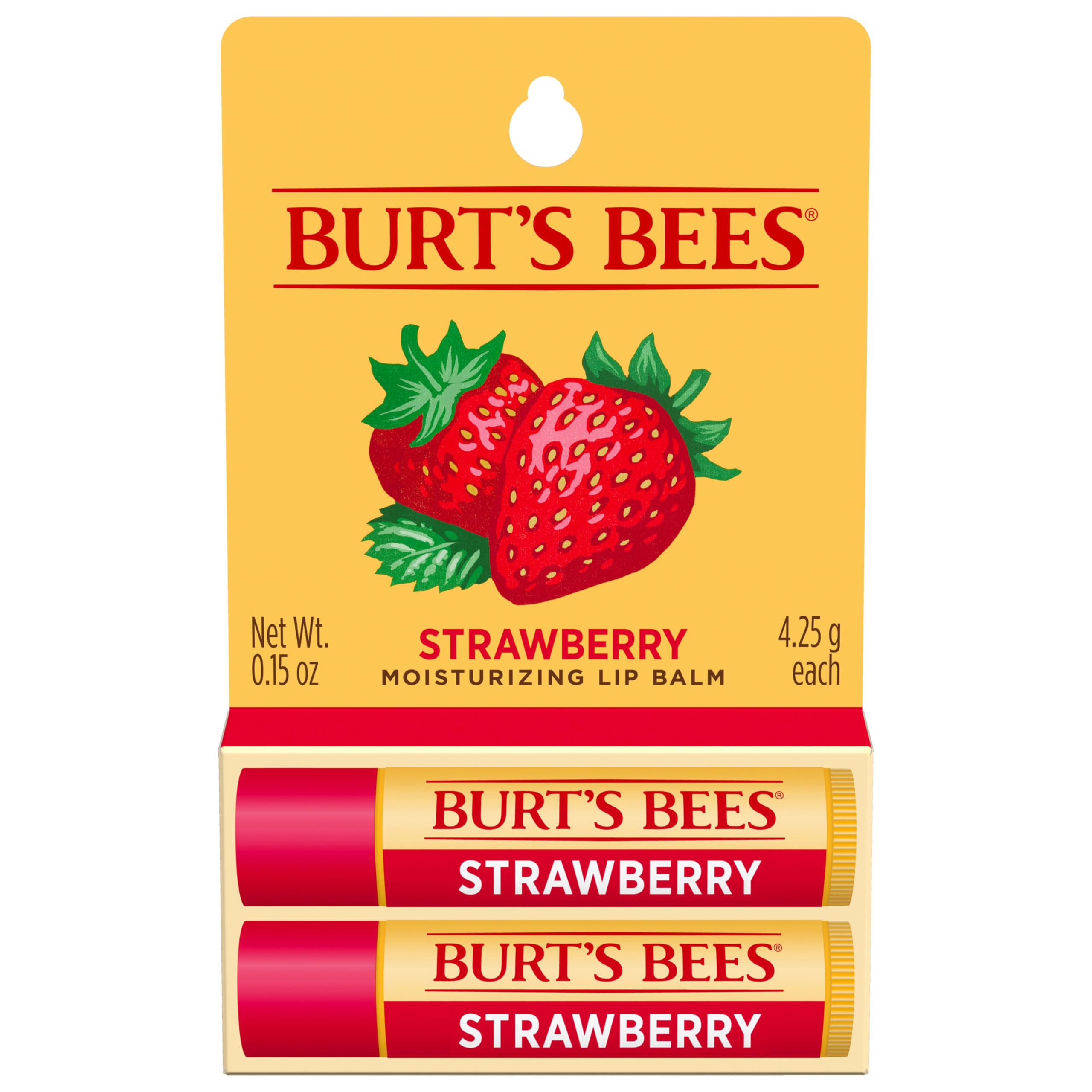 Burt's Bees Strawberry Moisturizing Lip Balm Twin Pack, 2 x 0.15 oz, Matte Finish